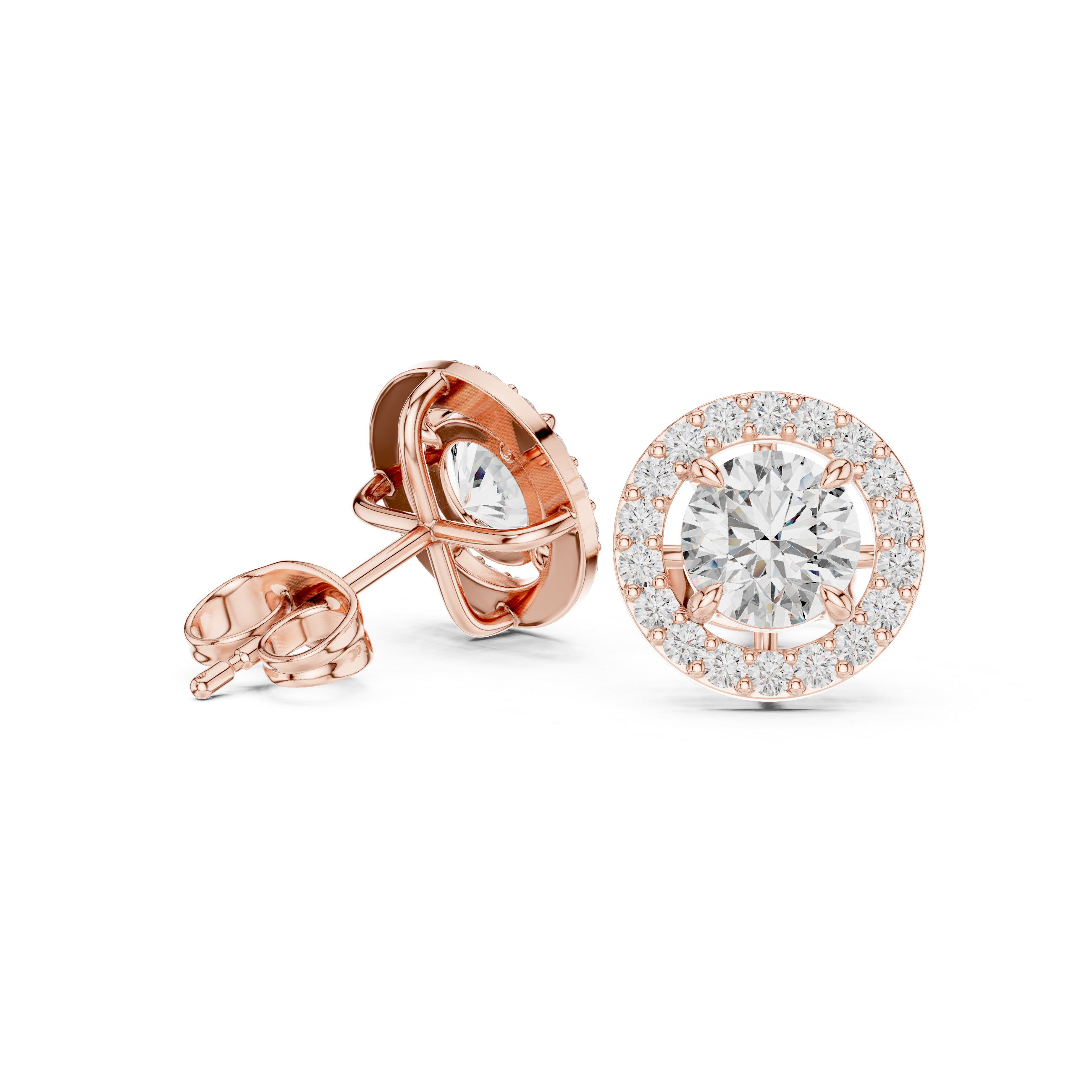 Round Halo Diamond Stud Earrings