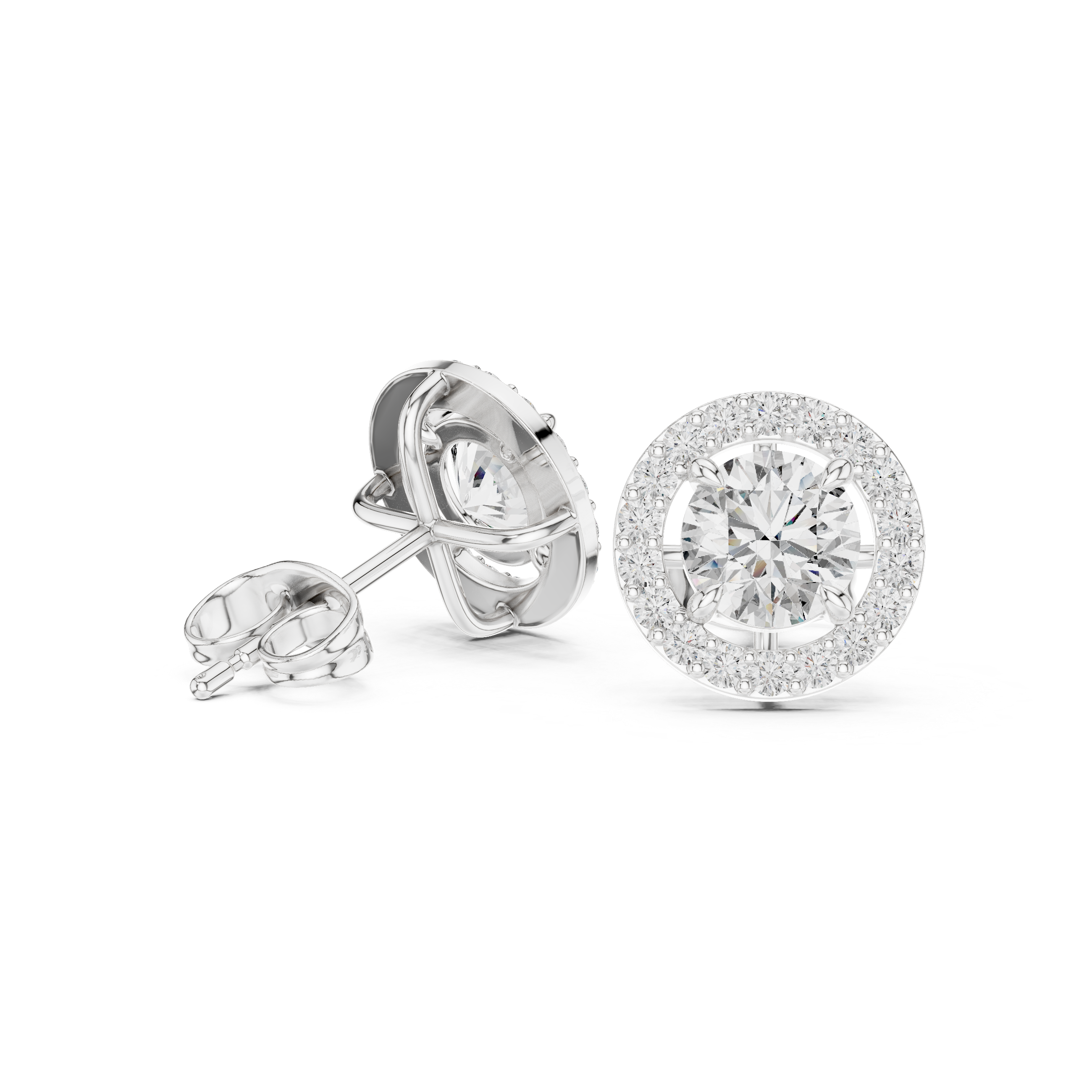 Round Halo Diamond Stud Earrings
