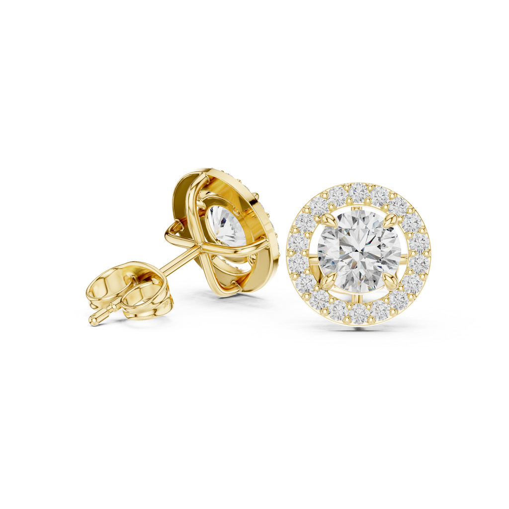 Round Halo Diamond Stud Earrings