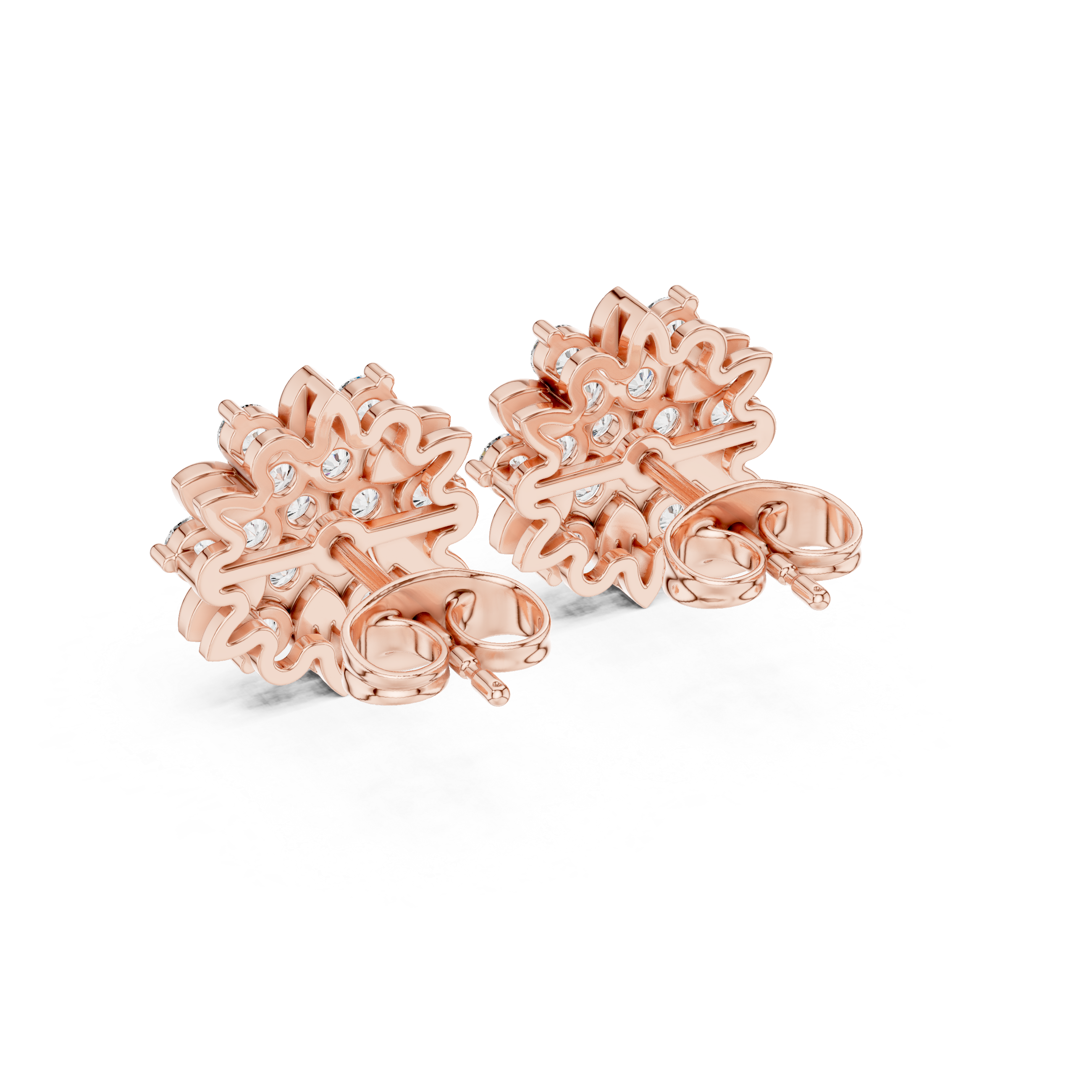 Round Diamond Floral Cluster Stud Earrings