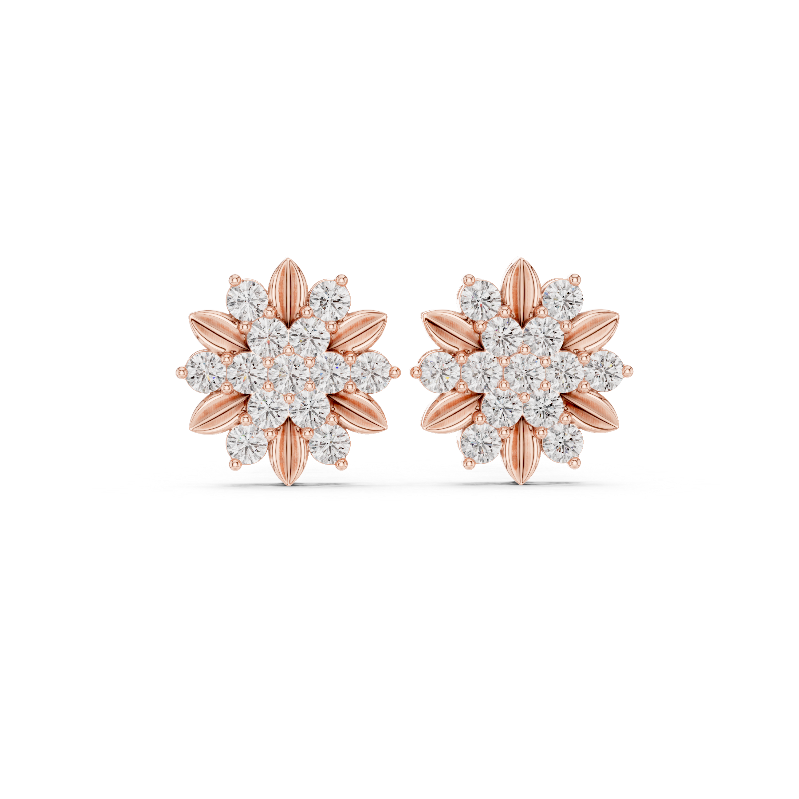 Round Diamond Floral Cluster Stud Earrings