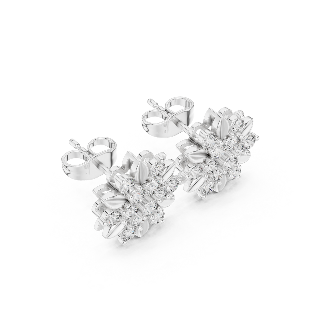 Round Diamond Floral Cluster Stud Earrings