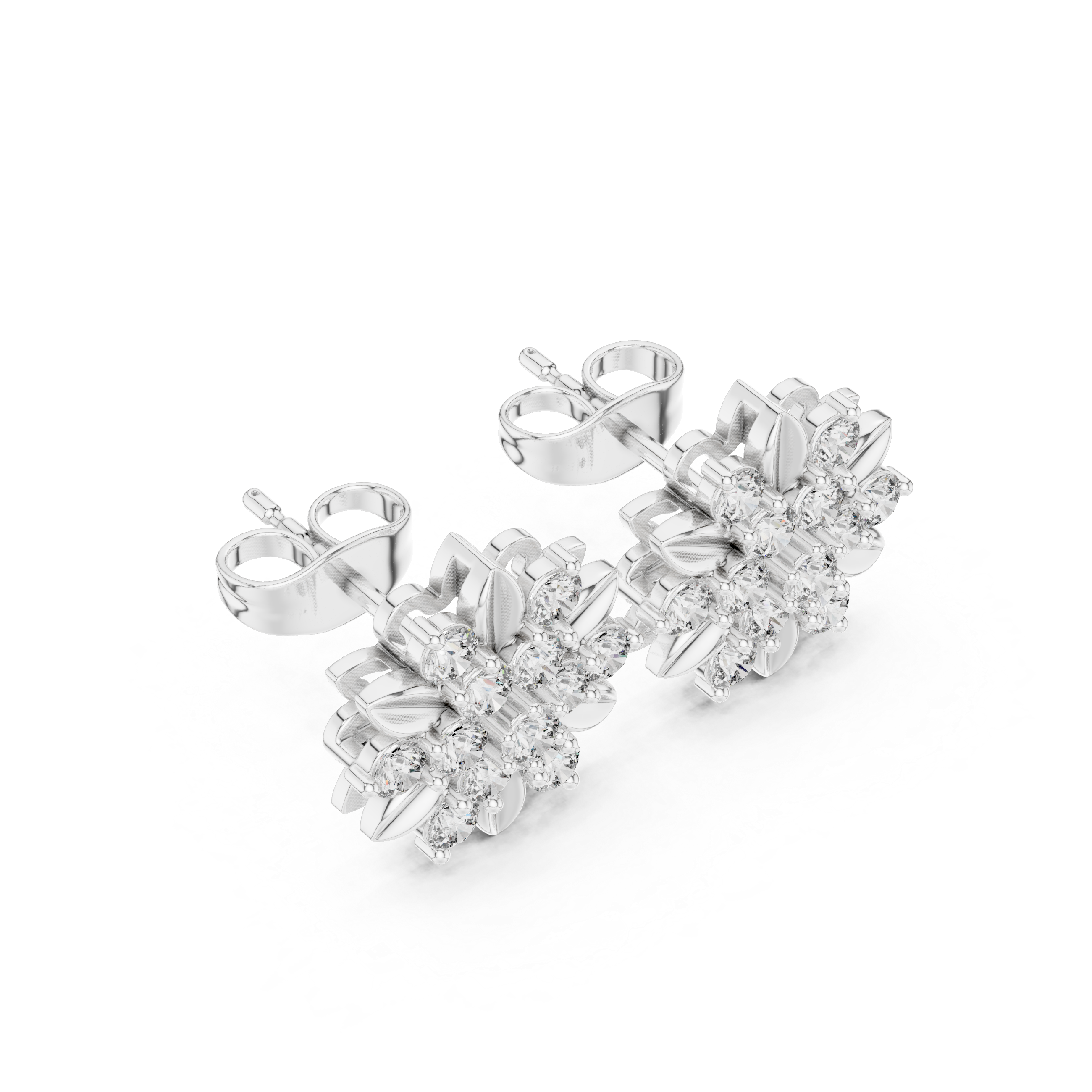 Round Diamond Floral Cluster Stud Earrings