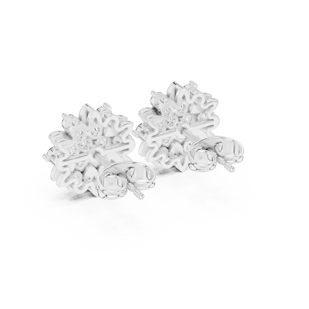 Round Diamond Floral Cluster Stud Earrings