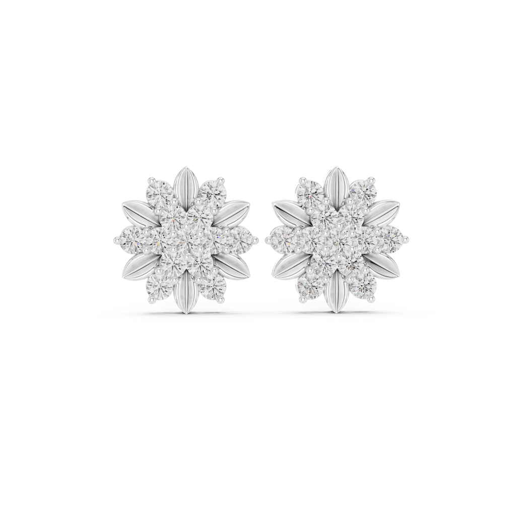 Round Diamond Floral Cluster Stud Earrings