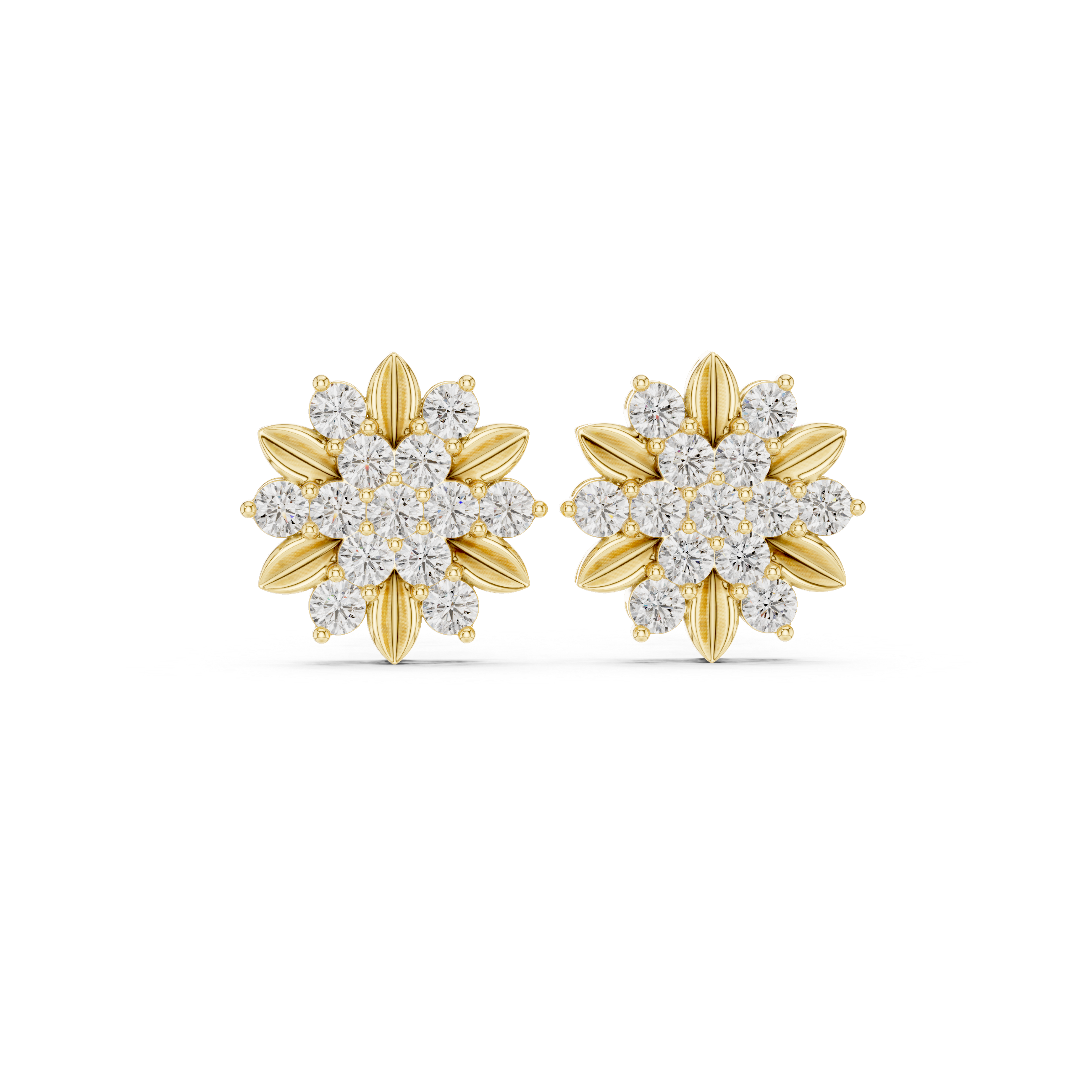 Round Diamond Floral Cluster Stud Earrings