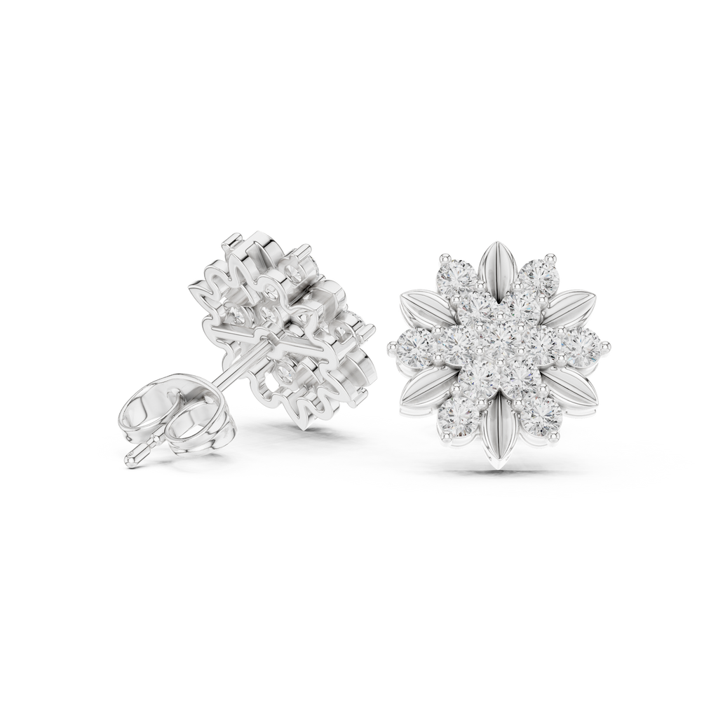 Round Diamond Floral Cluster Stud Earrings