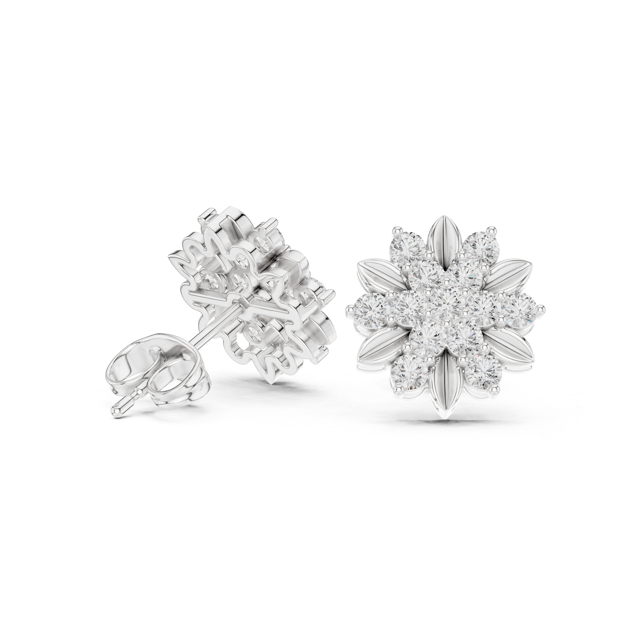Round Diamond Floral Cluster Stud Earrings