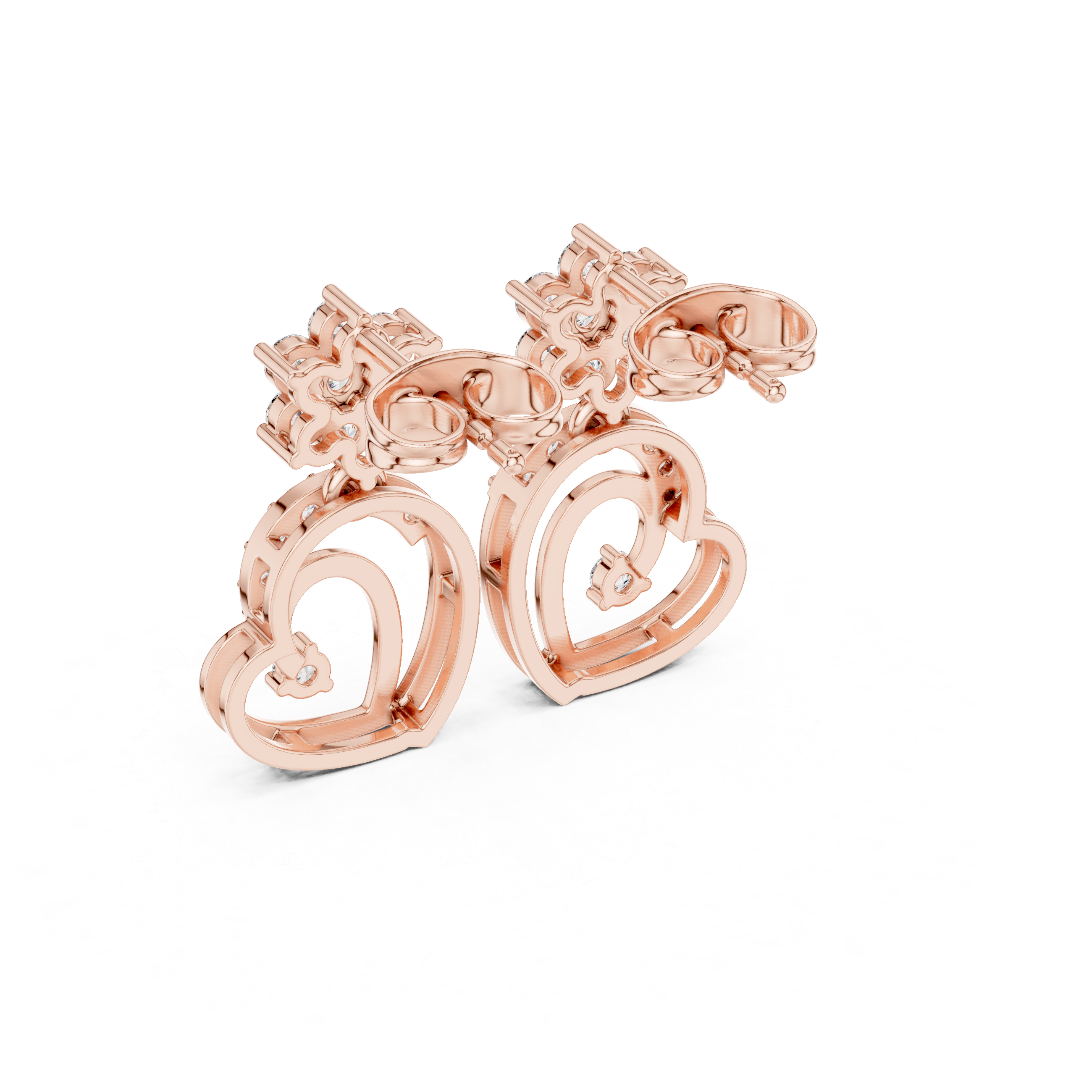 Diamond Heart Drop Stud Earrings