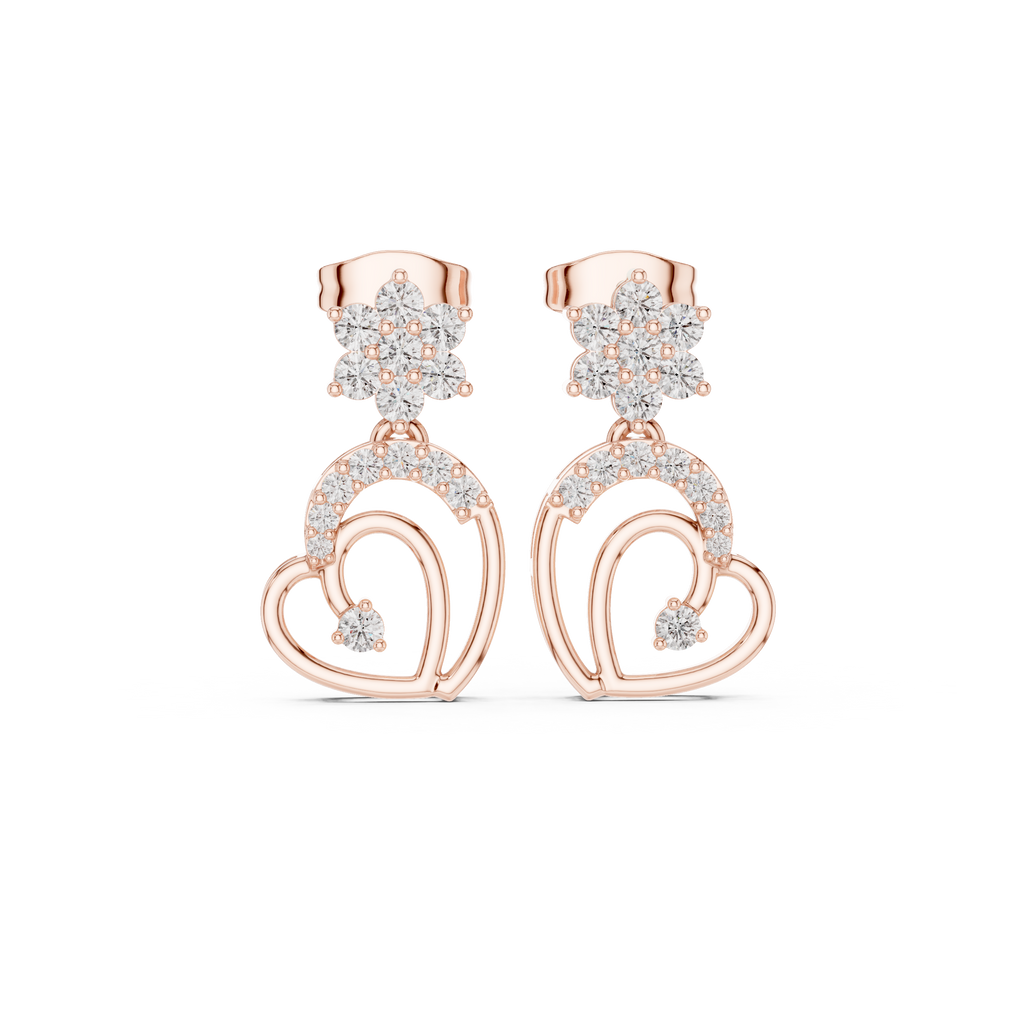 Diamond Heart Drop Stud Earrings