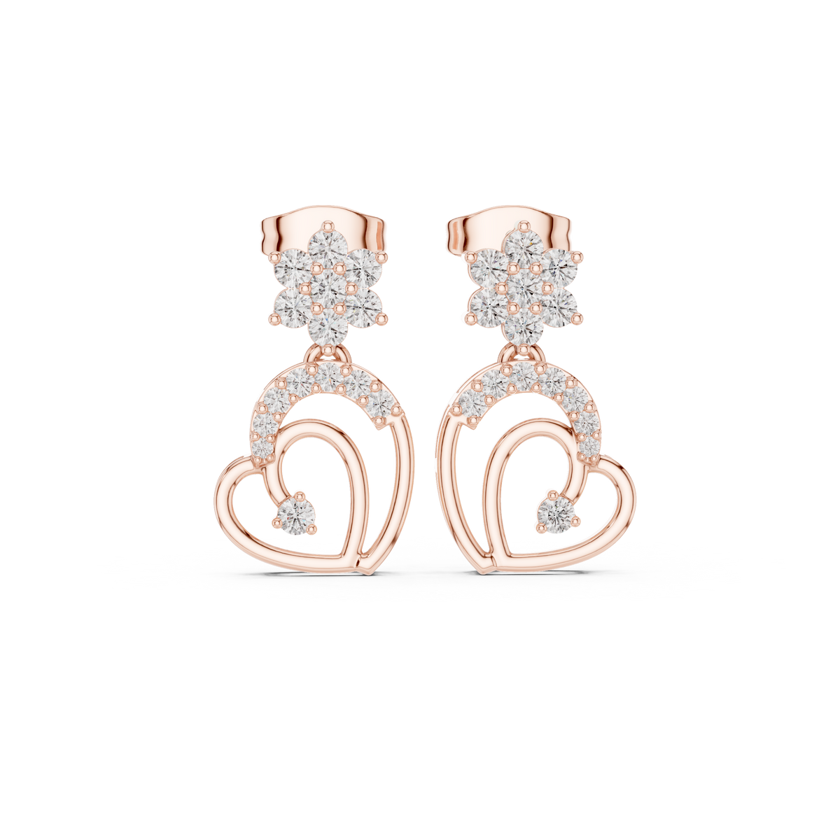 Diamond Heart Drop Stud Earrings, gallery image — Jewelix Atelier