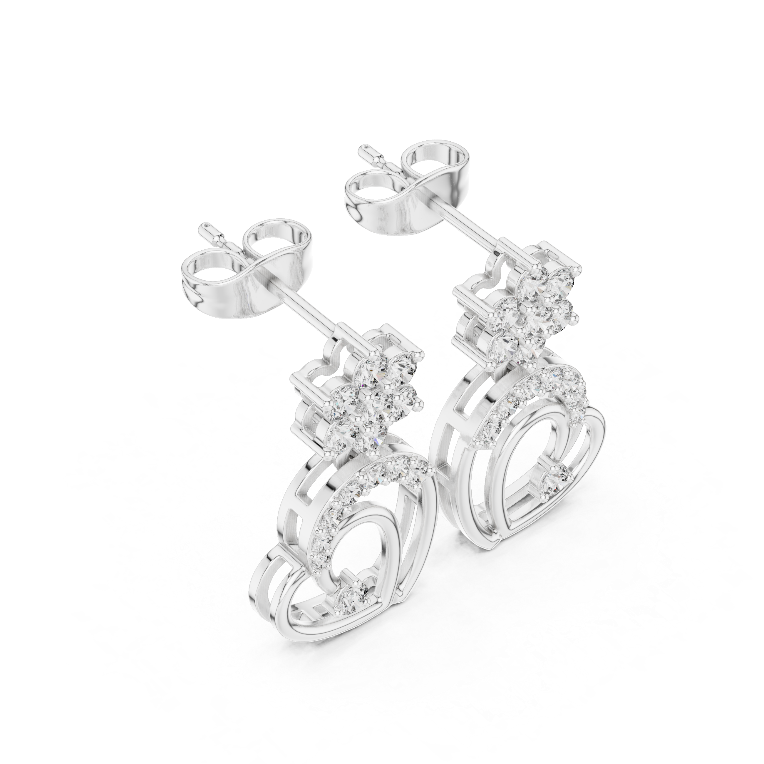 Diamond Heart Drop Stud Earrings