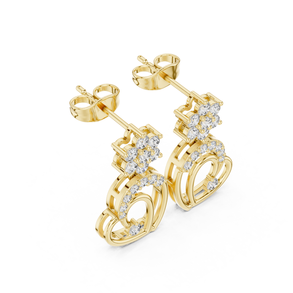 Diamond Heart Drop Stud Earrings