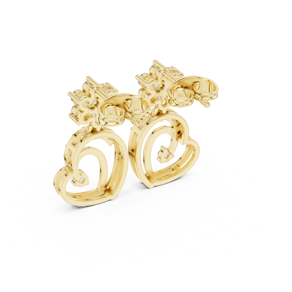 Diamond Heart Drop Stud Earrings