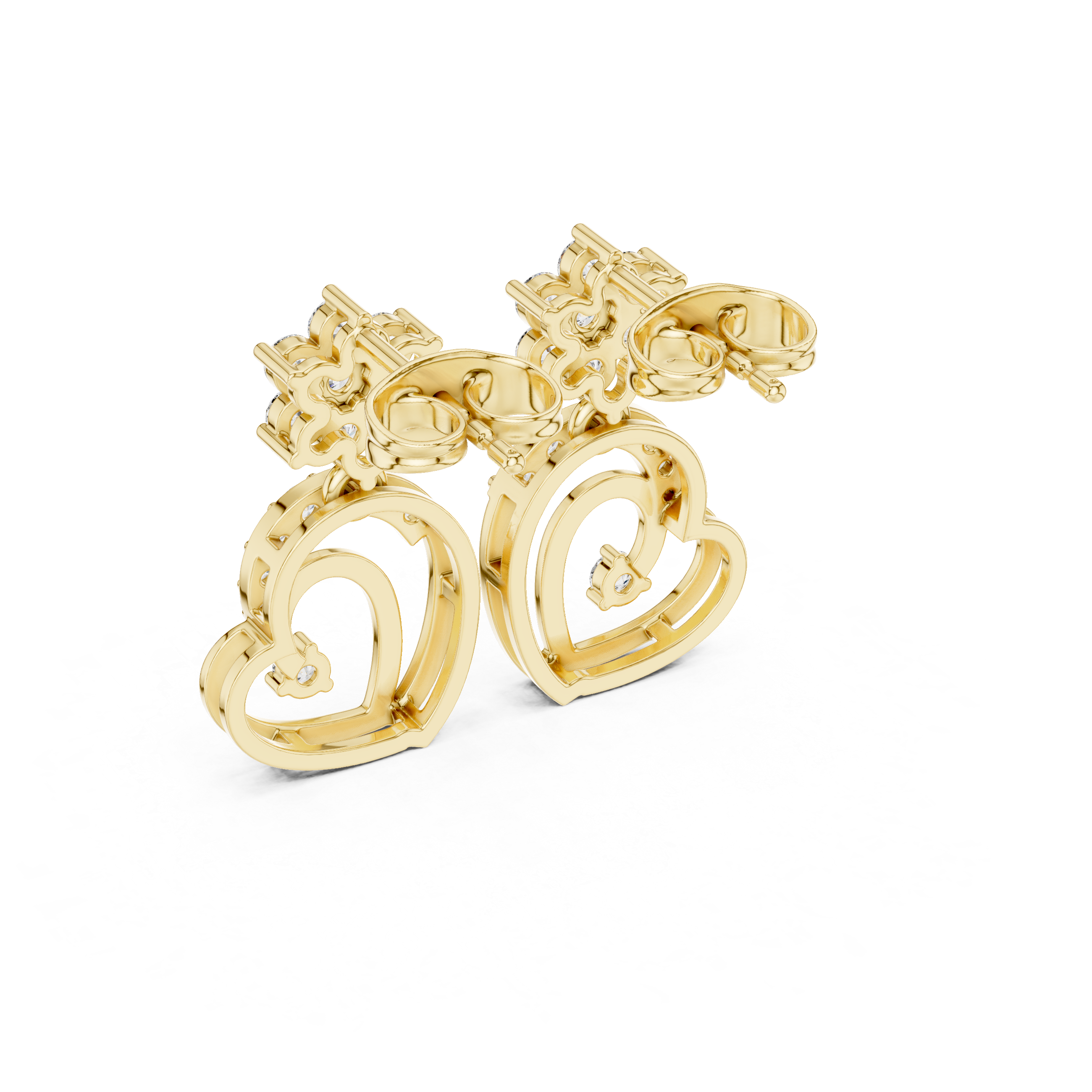 Diamond Heart Drop Stud Earrings
