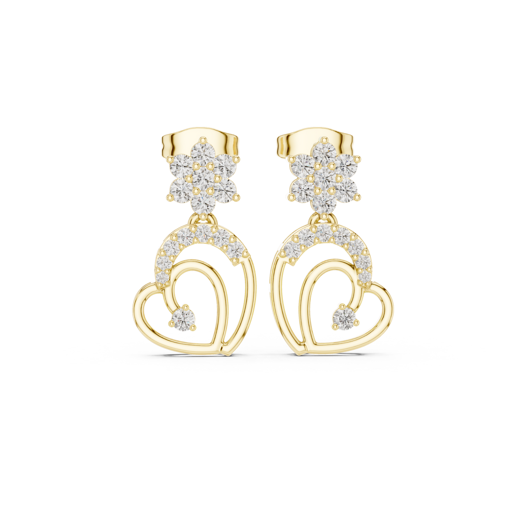 Diamond Heart Drop Stud Earrings
