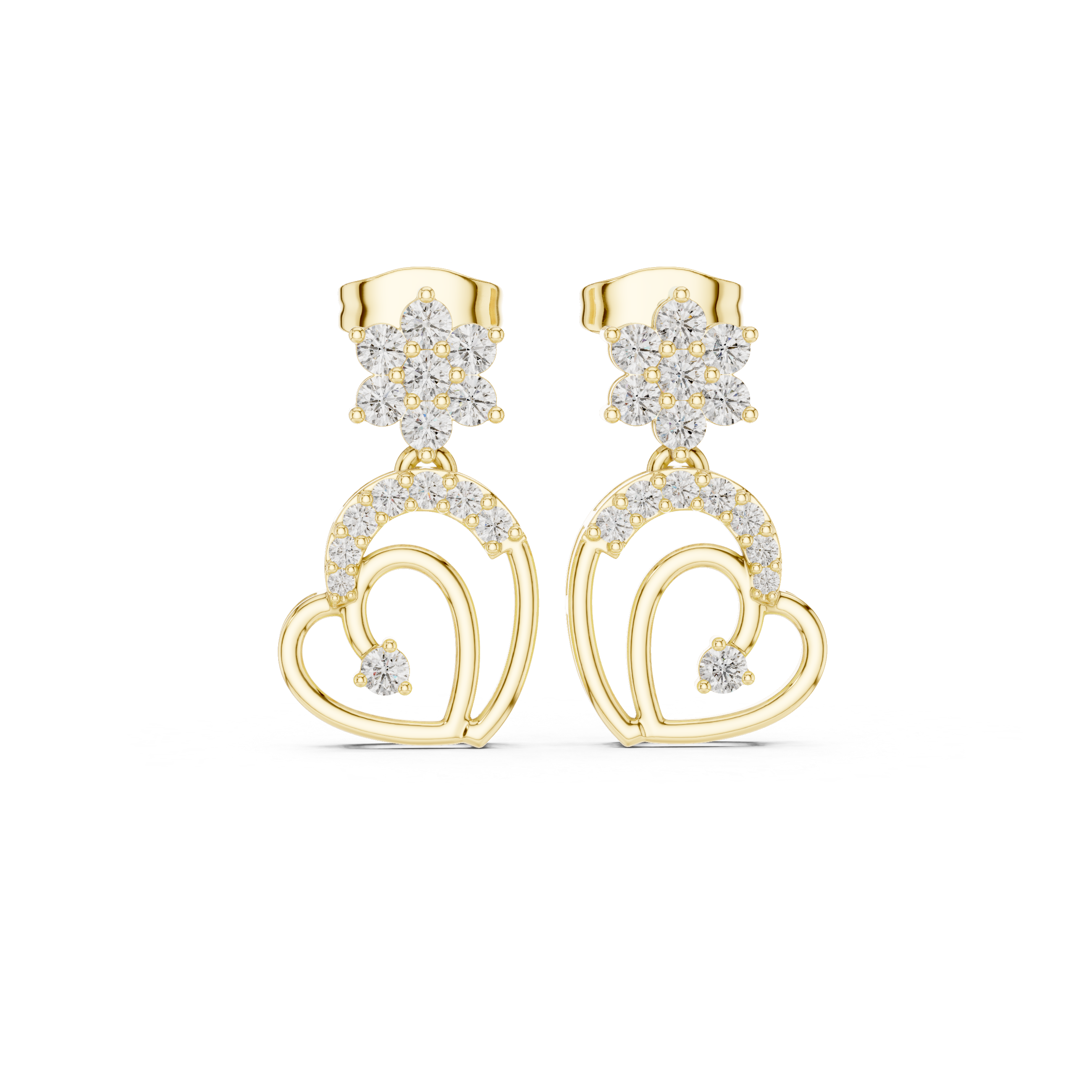 Diamond Heart Drop Stud Earrings