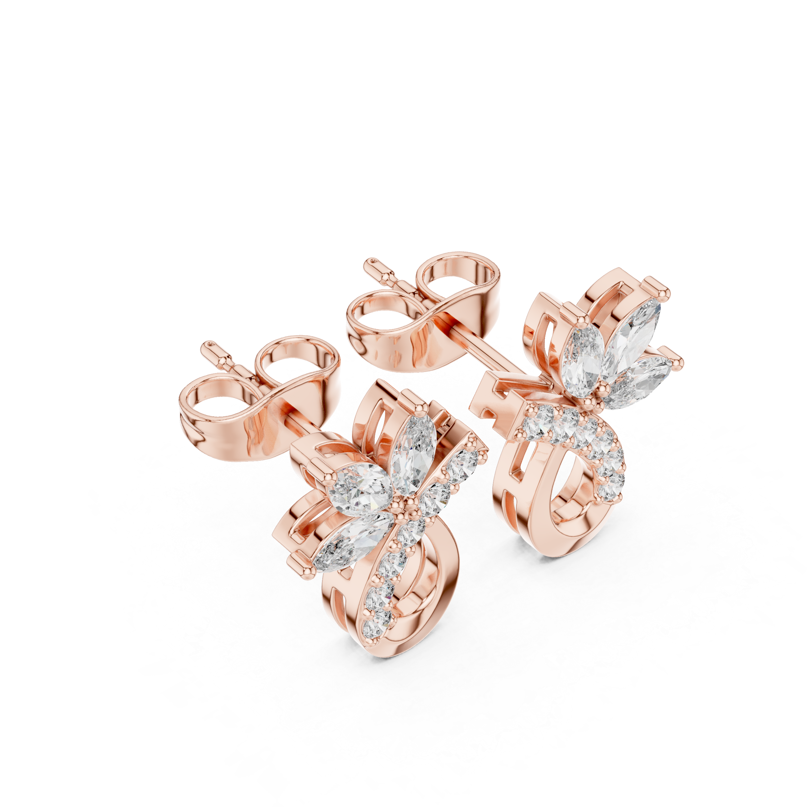 Marquise Diamond Vine Stud Earrings