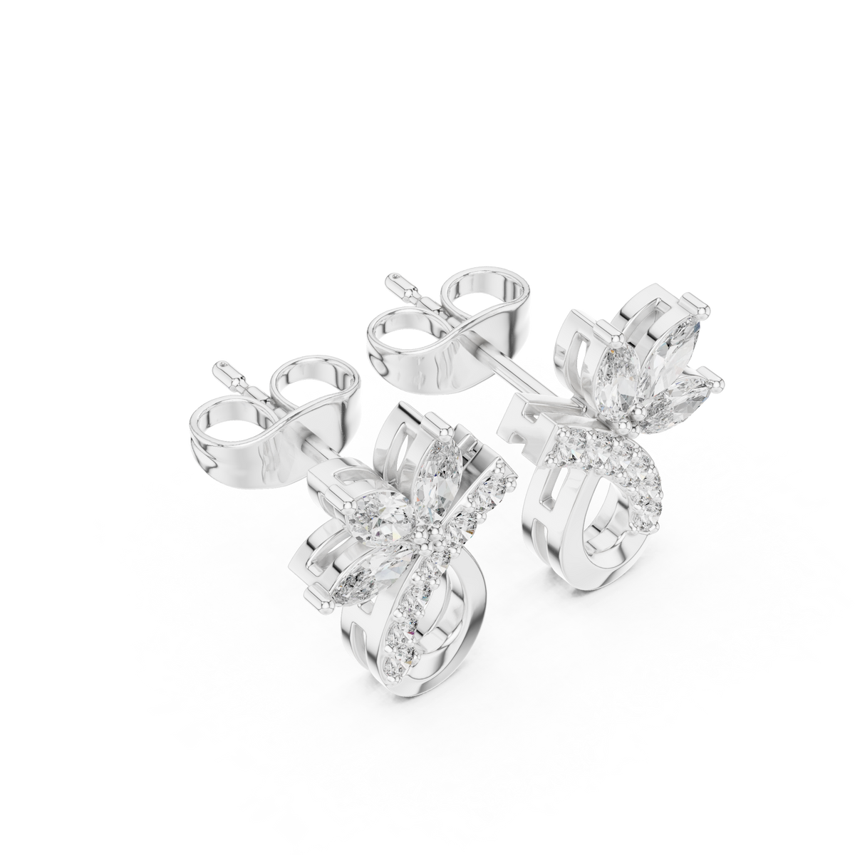 Marquise Diamond Vine Stud Earrings, alternate view — Jewelix Atelier