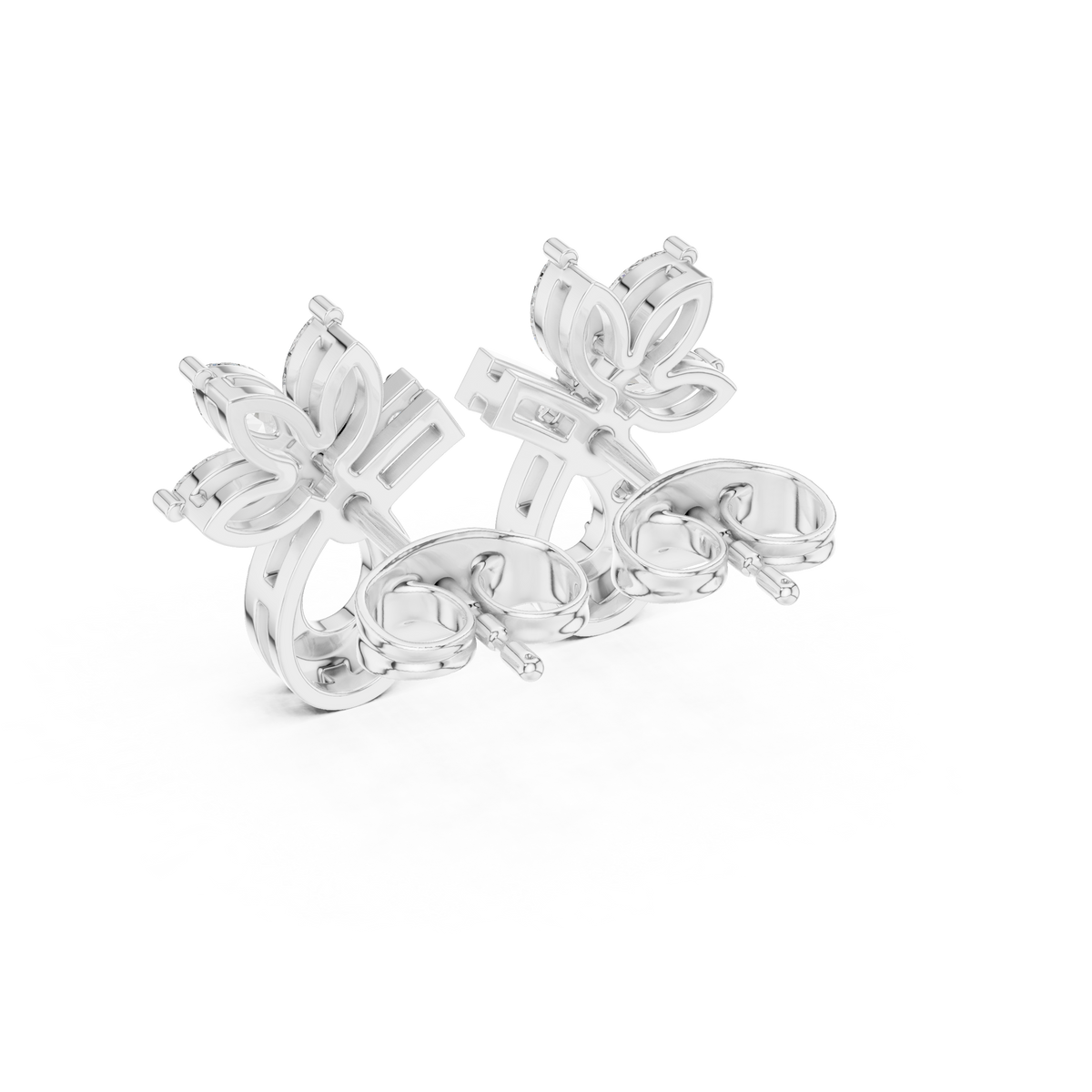 Marquise Diamond Vine Stud Earrings, product photo — Jewelix Atelier