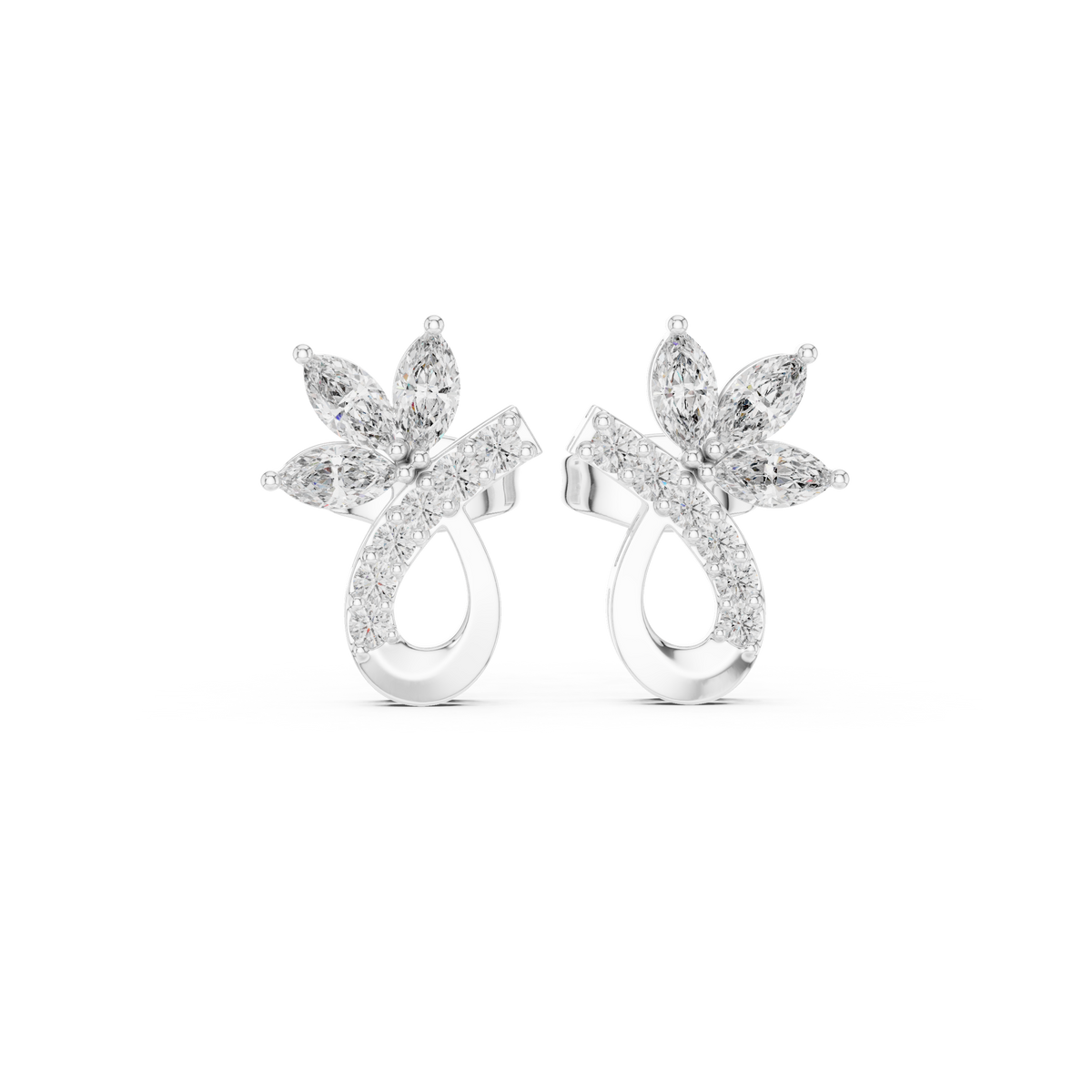 Marquise Diamond Vine Stud Earrings — Jewelix Atelier