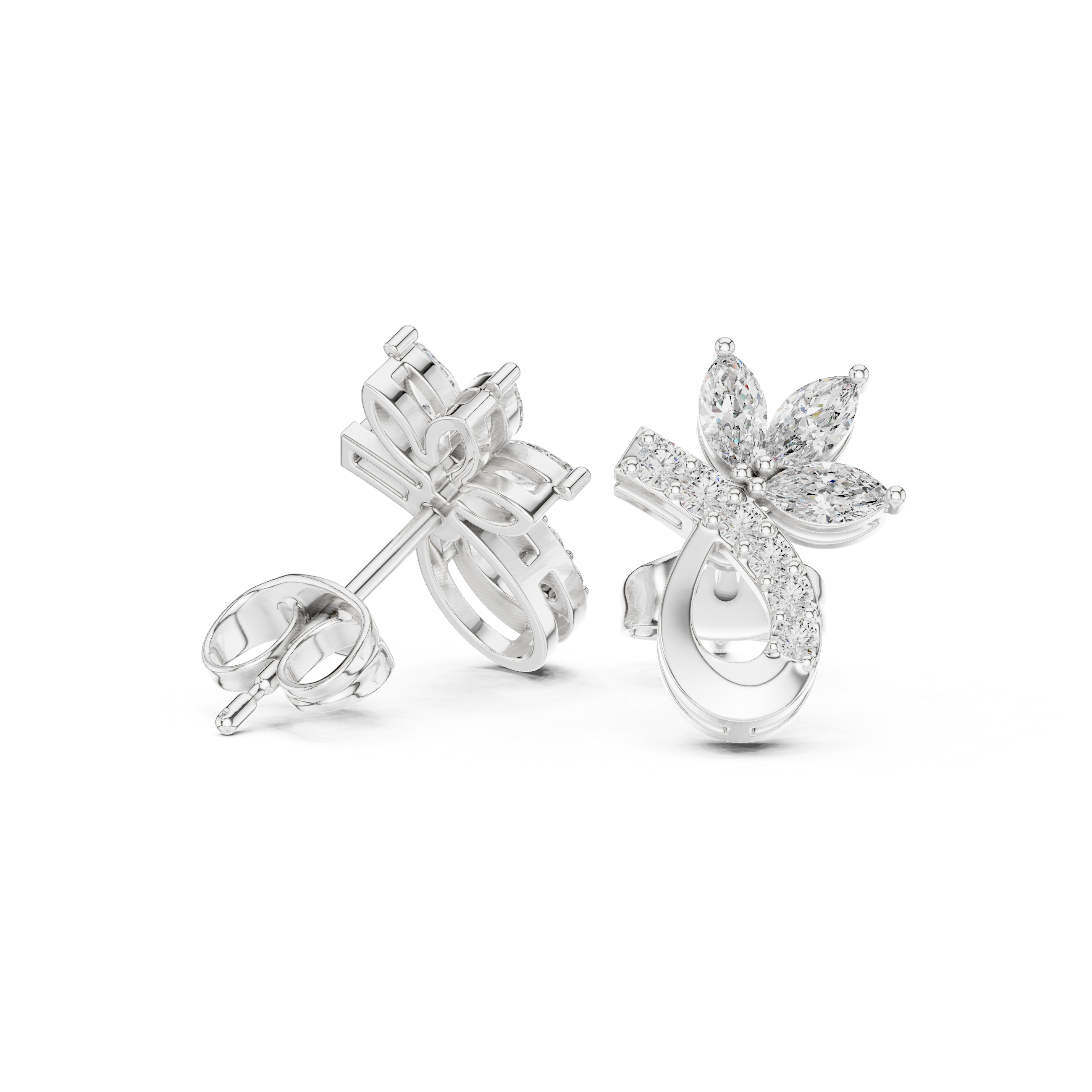 Marquise Diamond Vine Stud Earrings