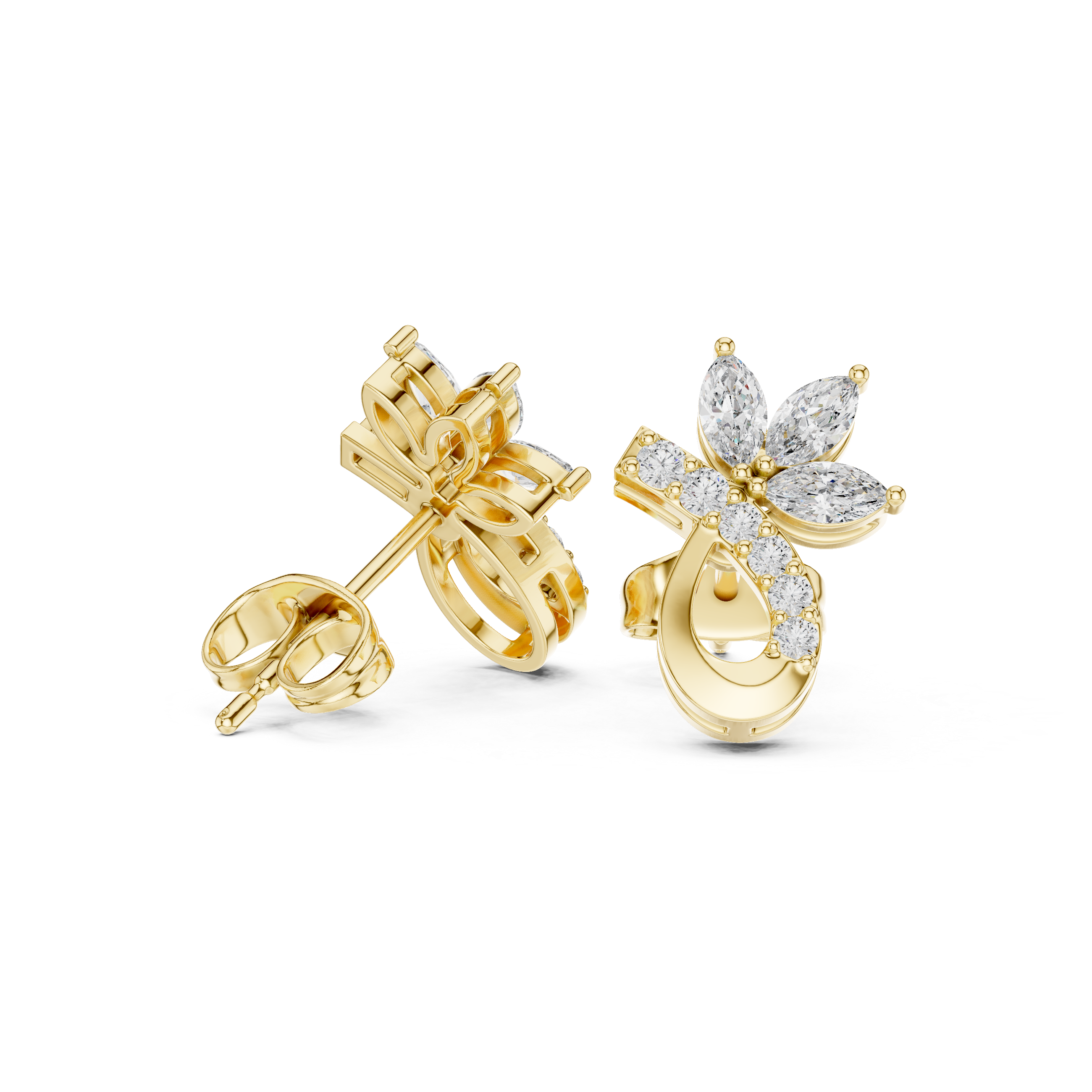 Marquise Diamond Vine Stud Earrings
