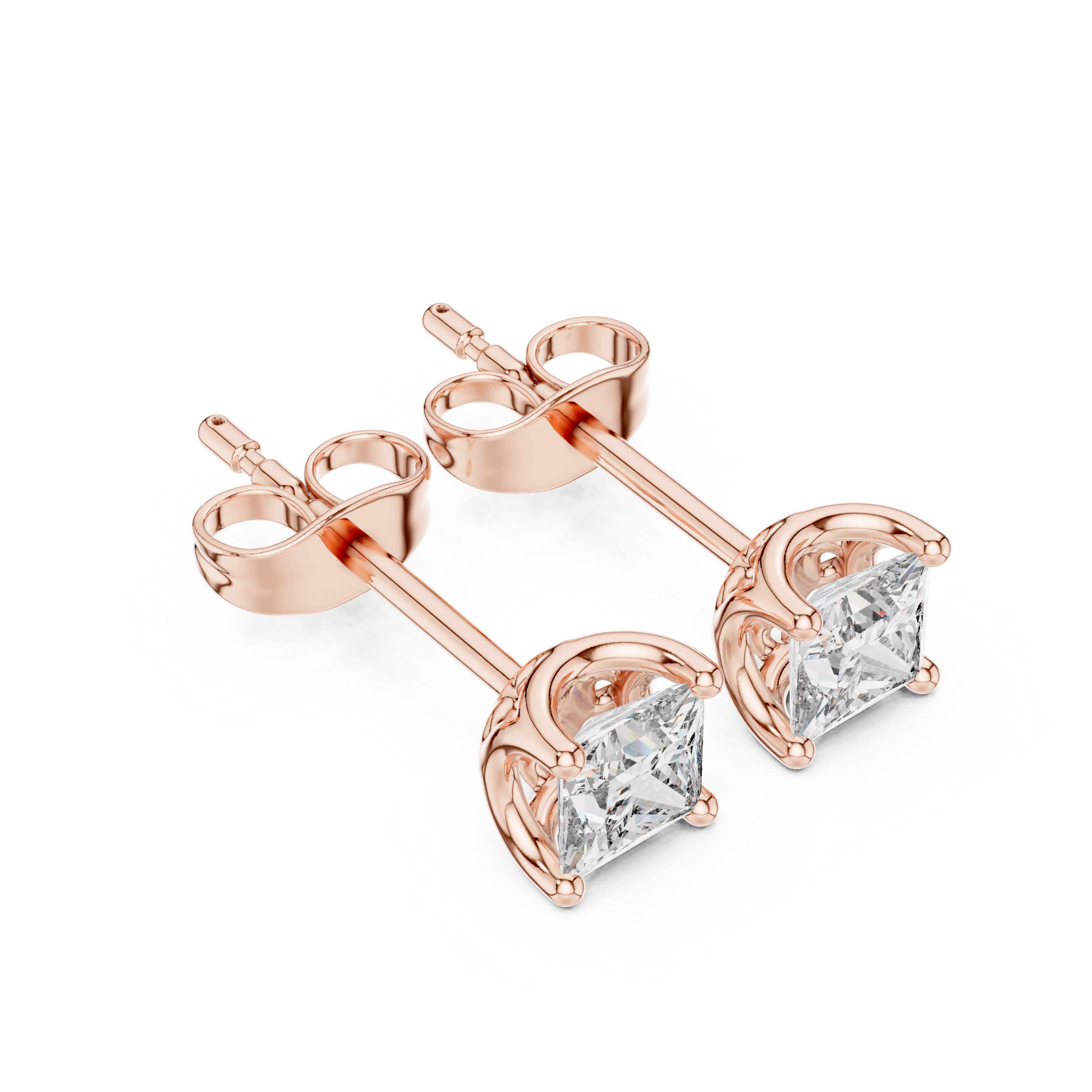 Princess Cut Diamond Solitaire Stud Earrings