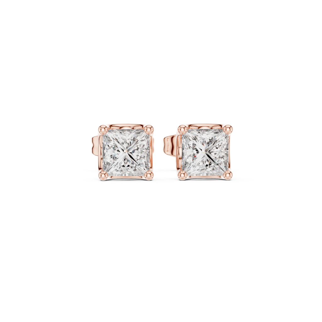 Princess Cut Diamond Solitaire Stud Earrings