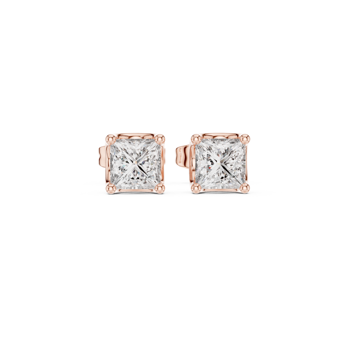 Princess Cut Diamond Solitaire Stud Earrings, gallery image — Jewelix Atelier