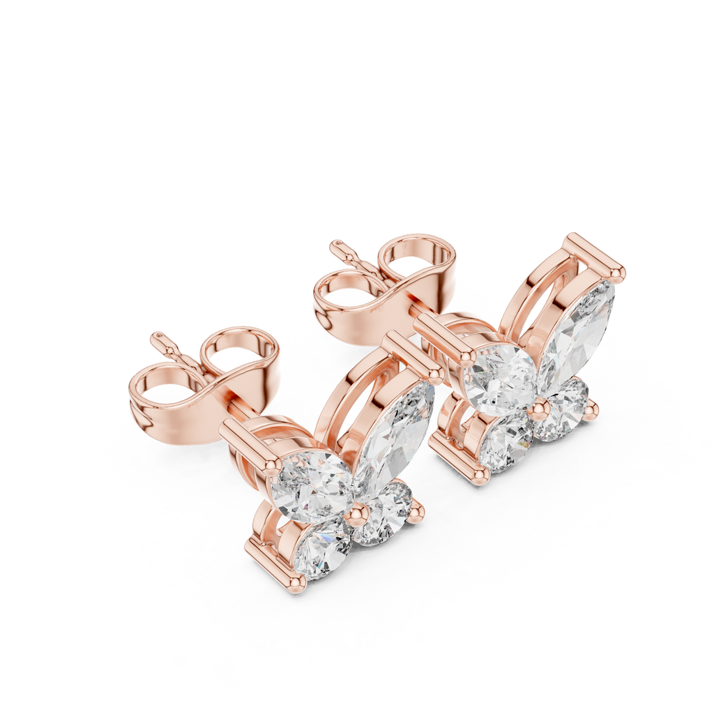 Marquise & Round Diamond Butterfly Stud Earrings