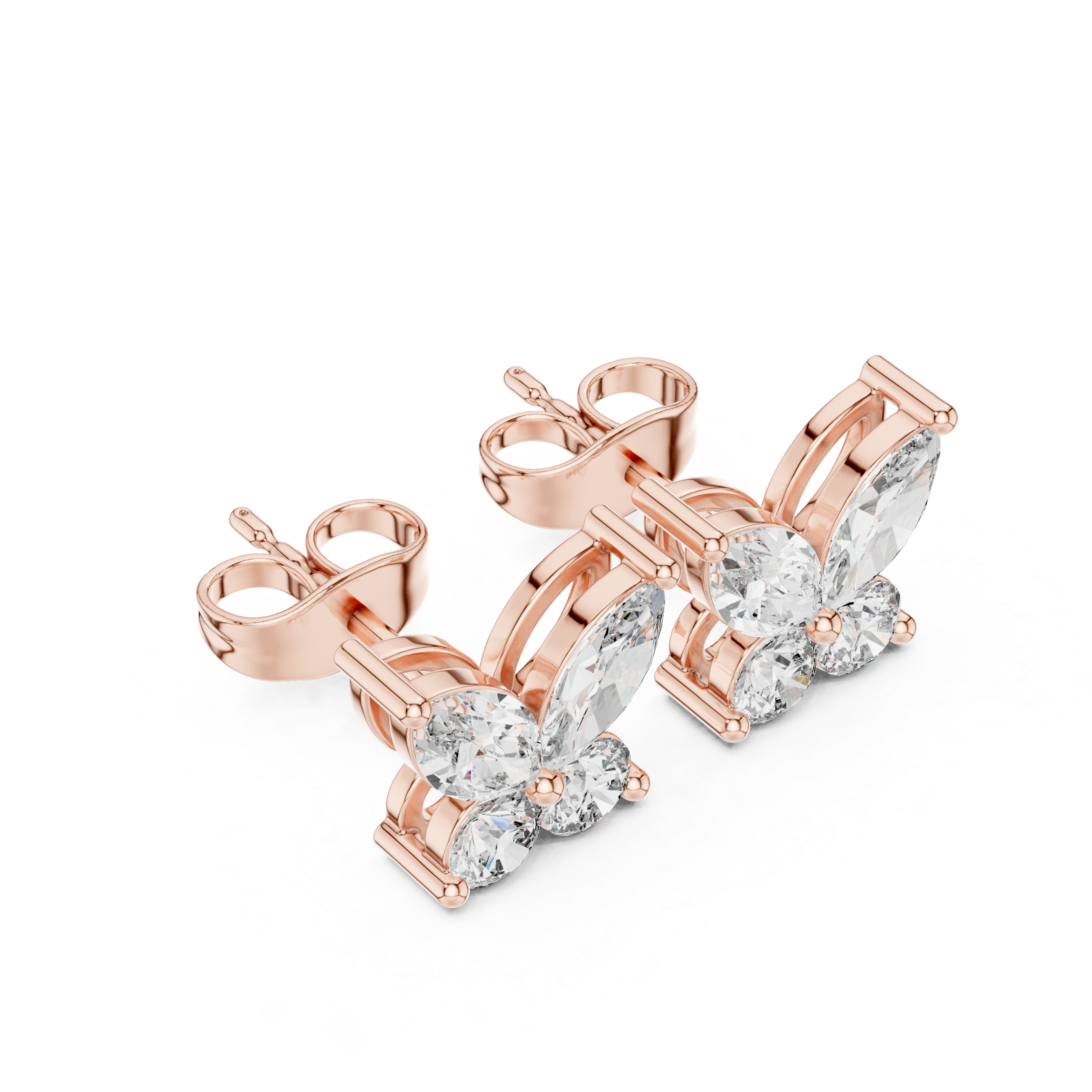 Marquise & Round Diamond Butterfly Stud Earrings