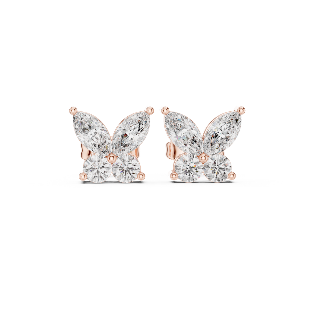Marquise & Round Diamond Butterfly Stud Earrings