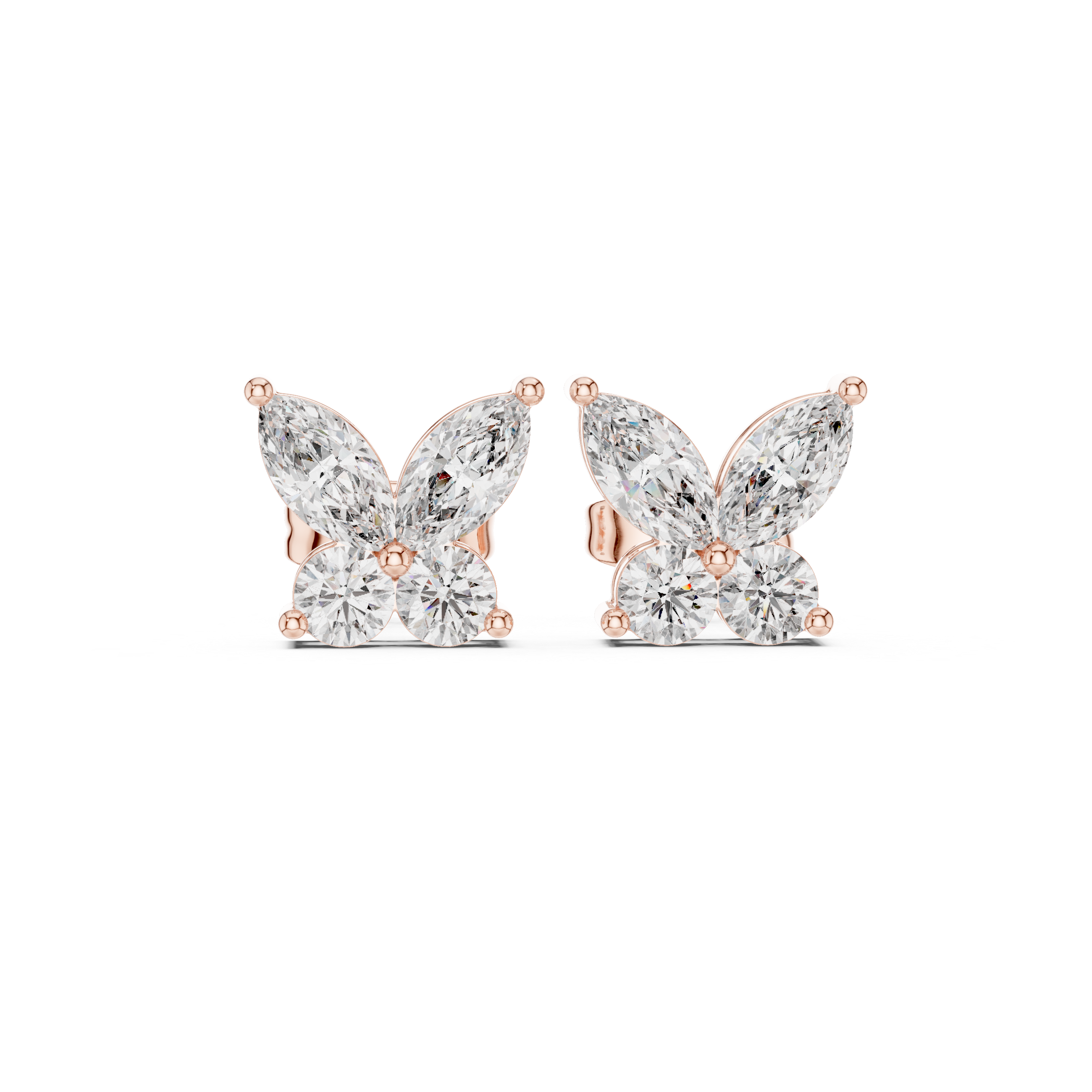 Marquise & Round Diamond Butterfly Stud Earrings