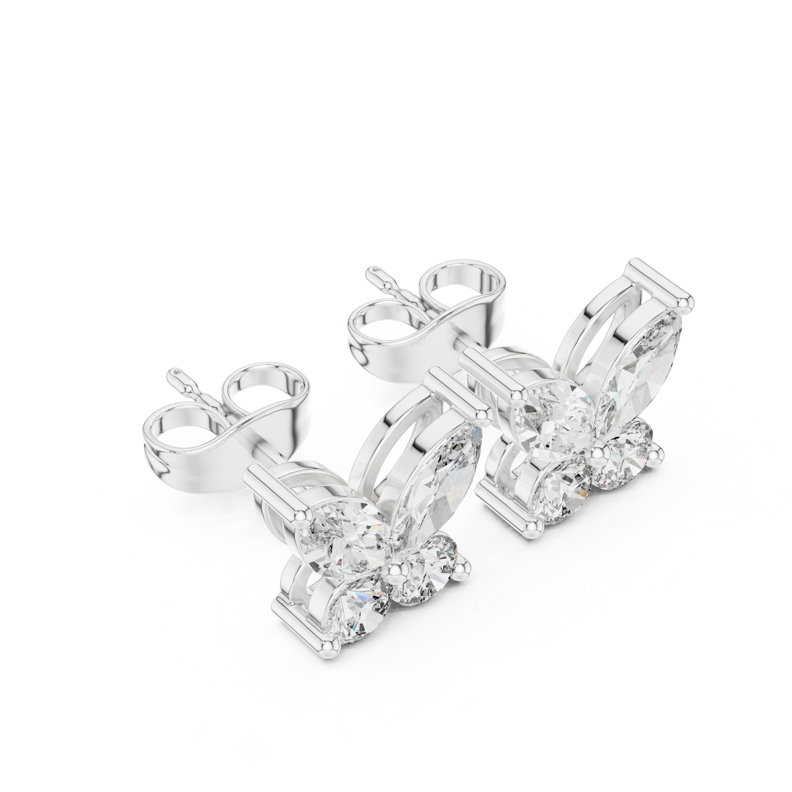 Marquise & Round Diamond Butterfly Stud Earrings
