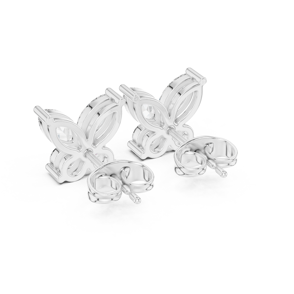 Marquise & Round Diamond Butterfly Stud Earrings
