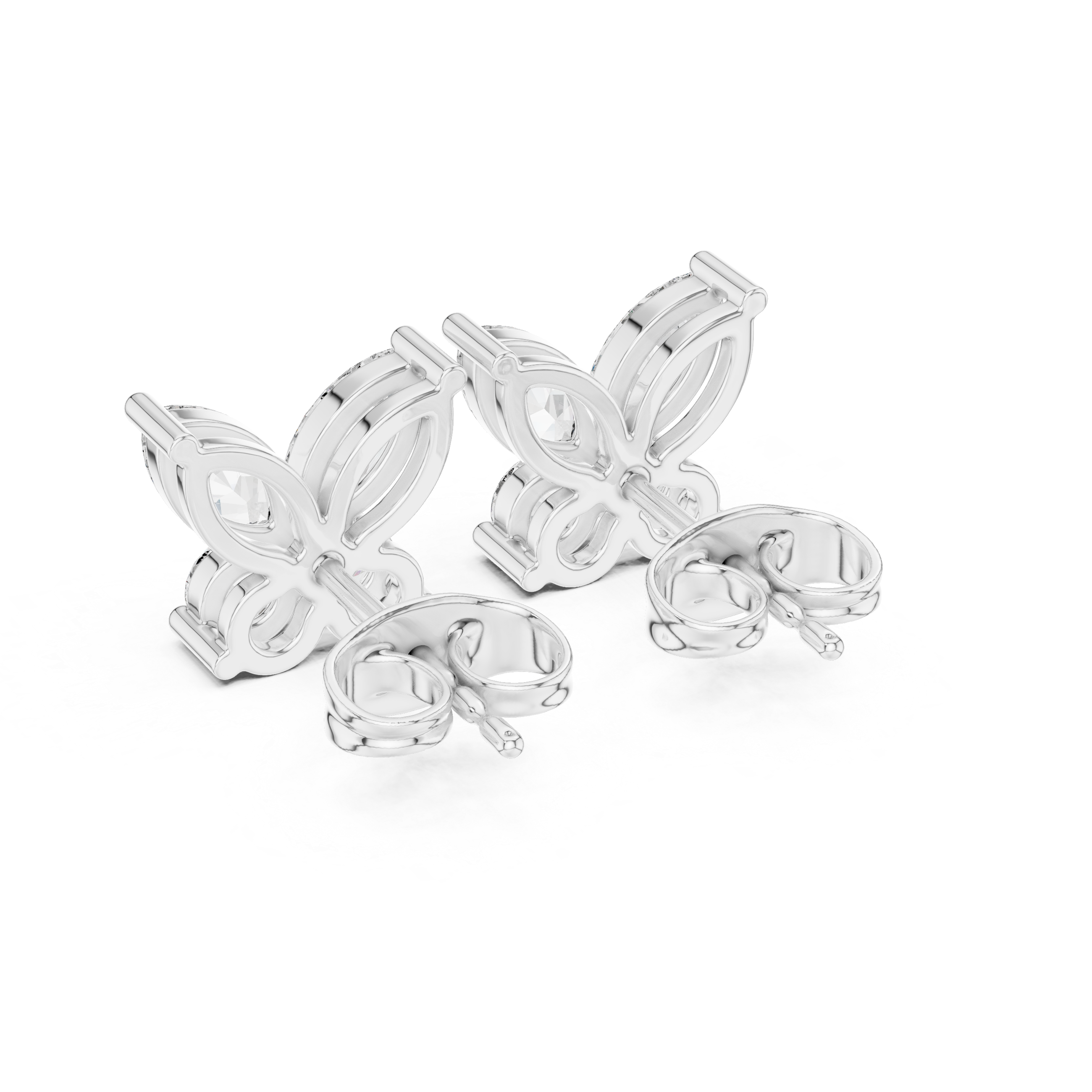 Marquise & Round Diamond Butterfly Stud Earrings