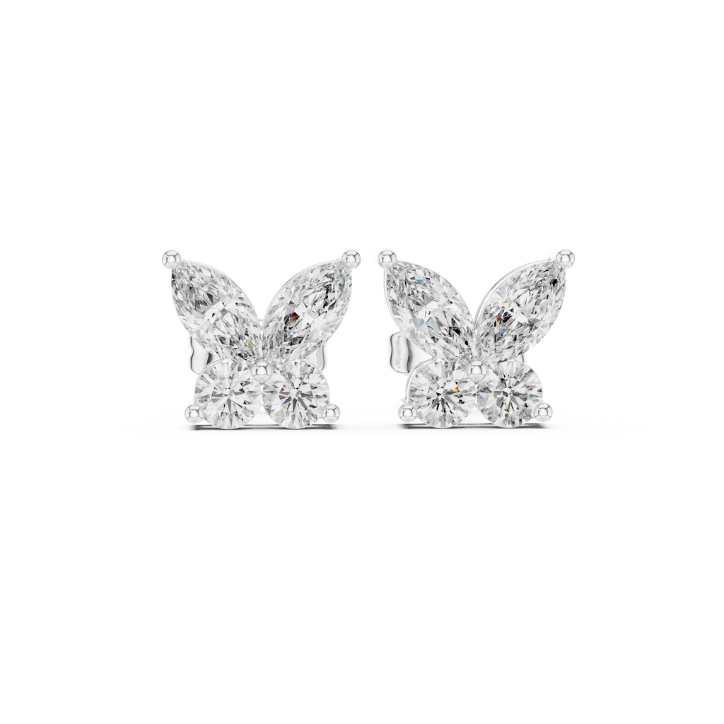 Marquise & Round Diamond Butterfly Stud Earrings