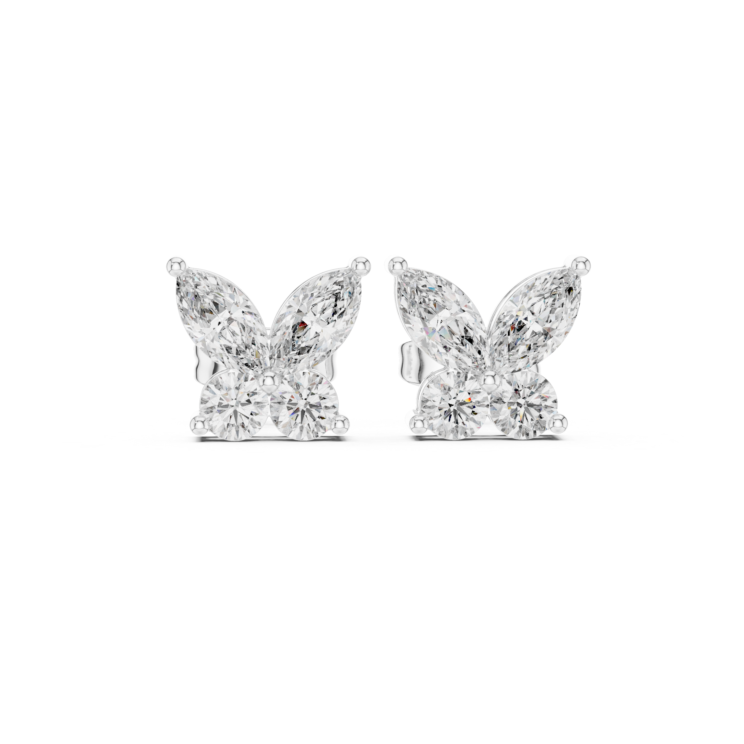 Marquise & Round Diamond Butterfly Stud Earrings