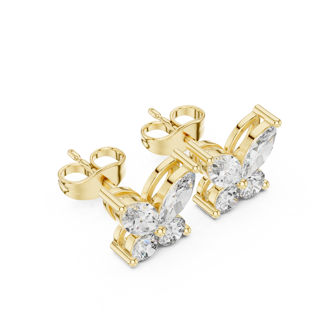 Marquise & Round Diamond Butterfly Stud Earrings