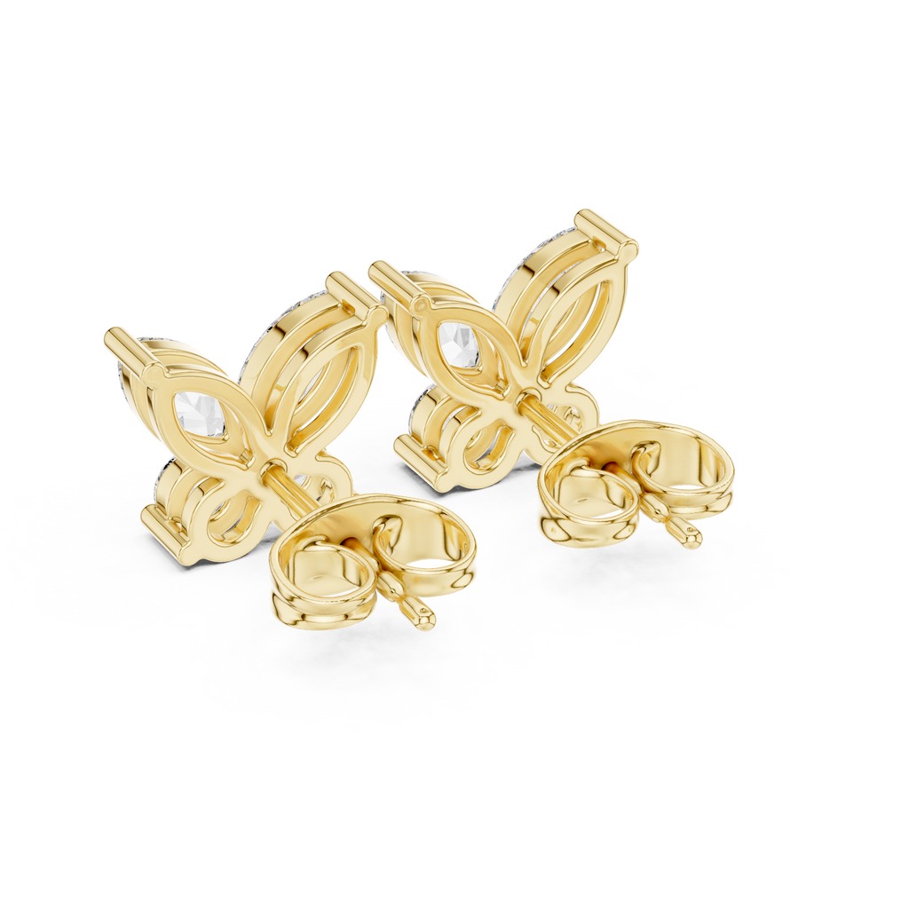 Marquise & Round Diamond Butterfly Stud Earrings