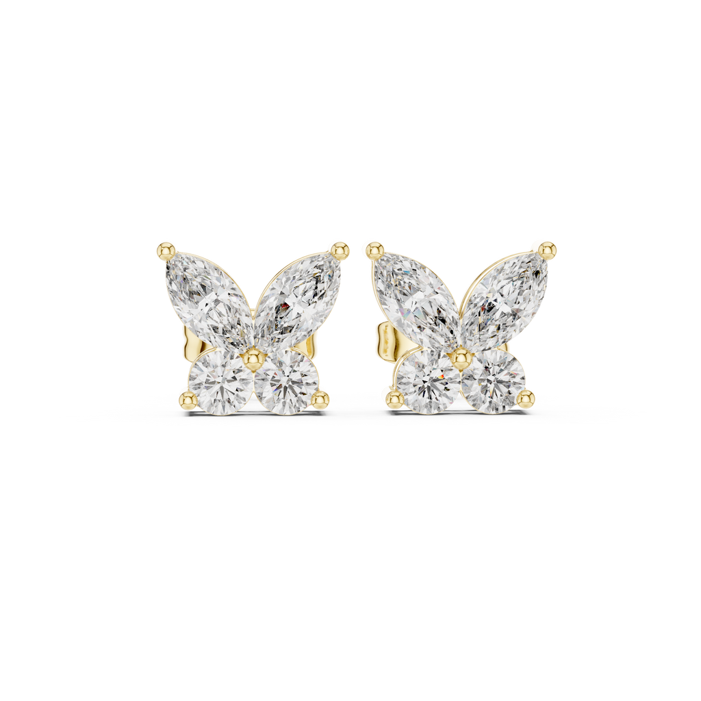 Marquise & Round Diamond Butterfly Stud Earrings