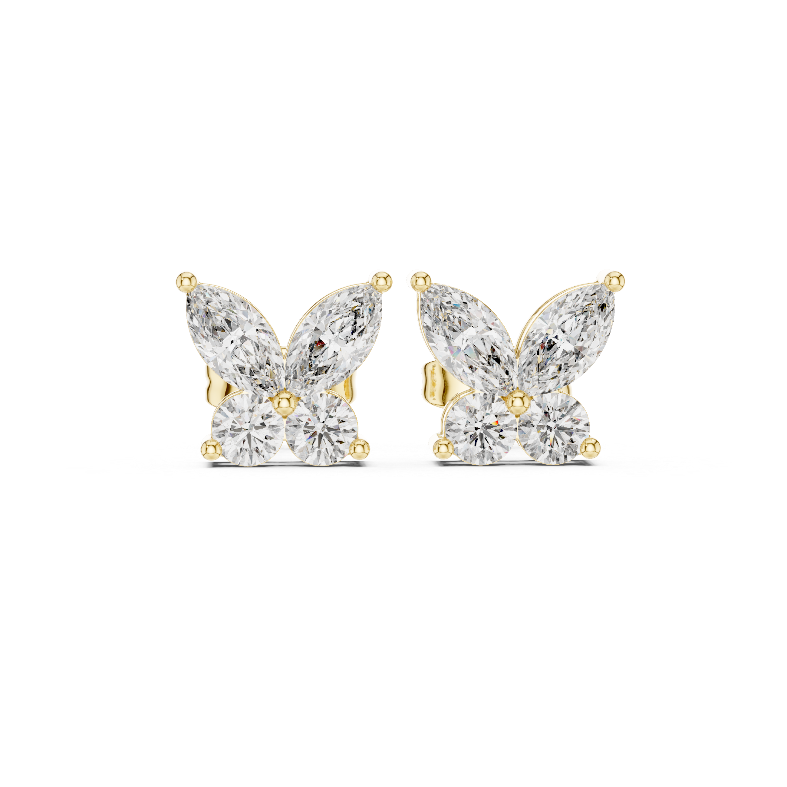Marquise & Round Diamond Butterfly Stud Earrings