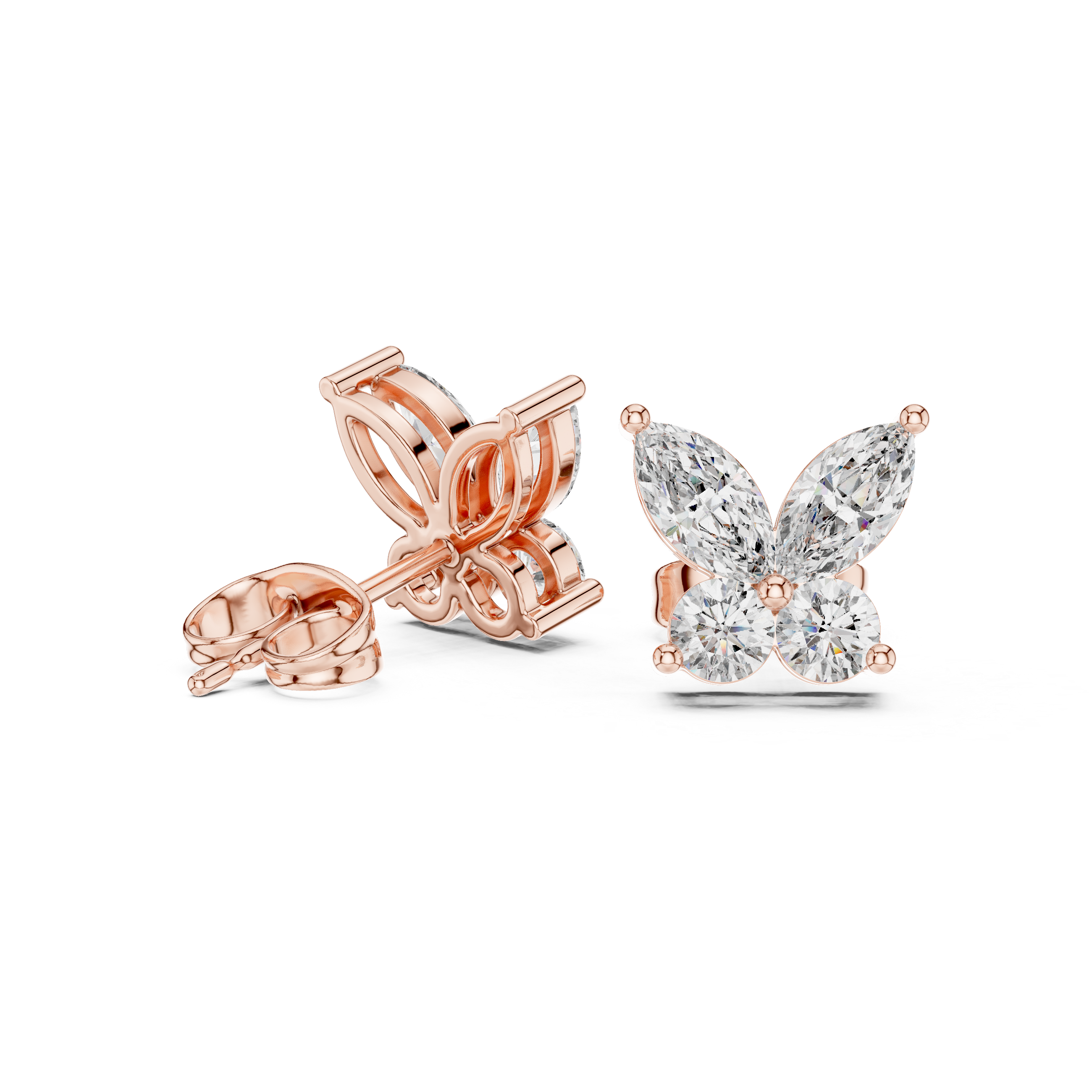 Marquise & Round Diamond Butterfly Stud Earrings