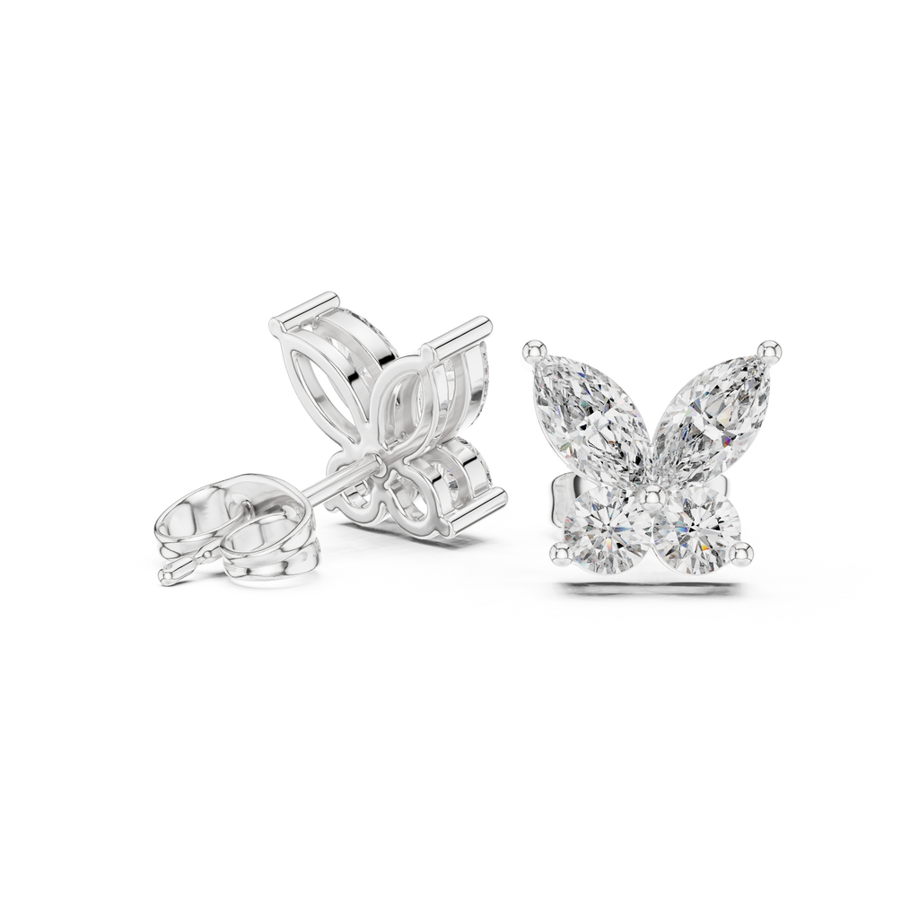 Marquise & Round Diamond Butterfly Stud Earrings