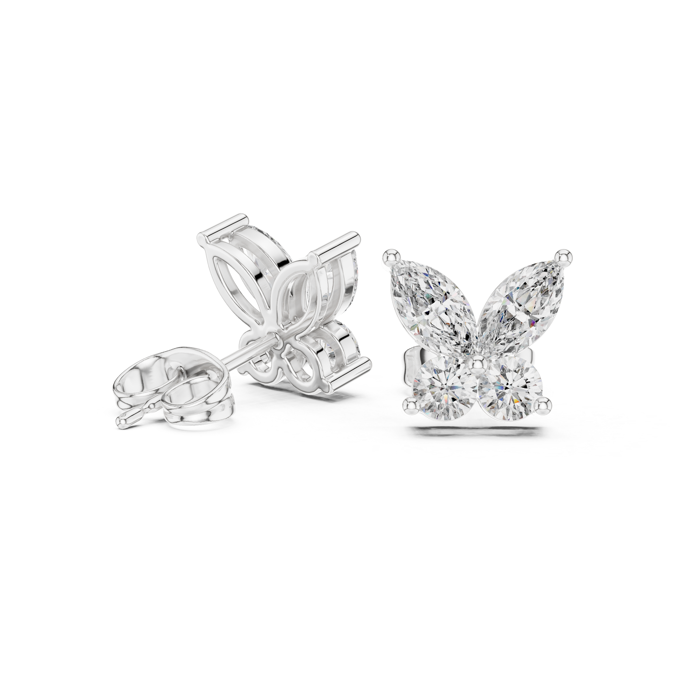 Marquise & Round Diamond Butterfly Stud Earrings