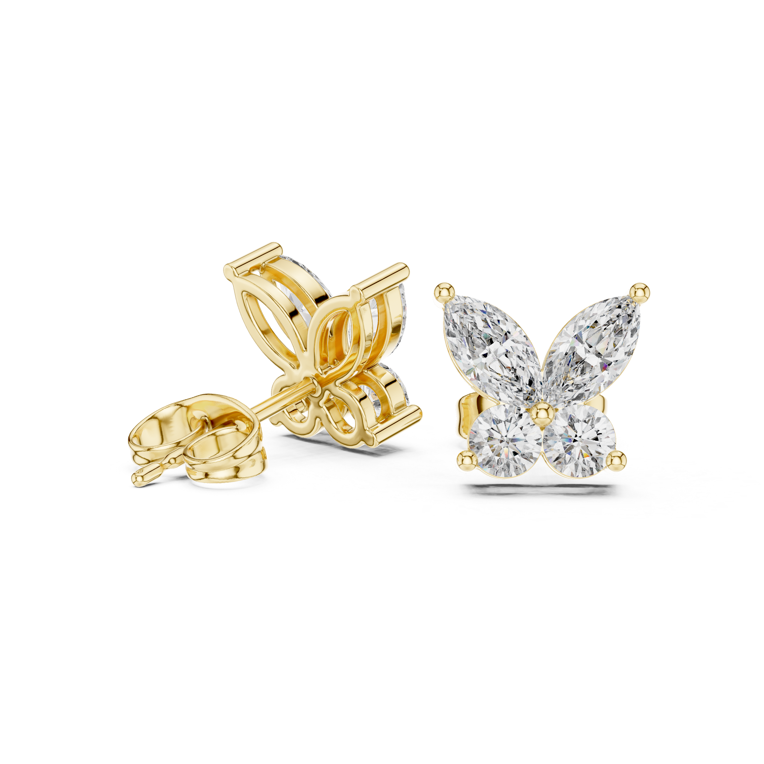 Marquise & Round Diamond Butterfly Stud Earrings