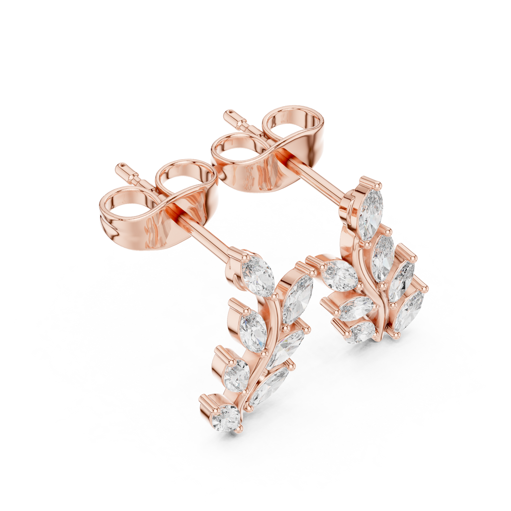 Marquise Diamond Leaf Vine Stud Earrings