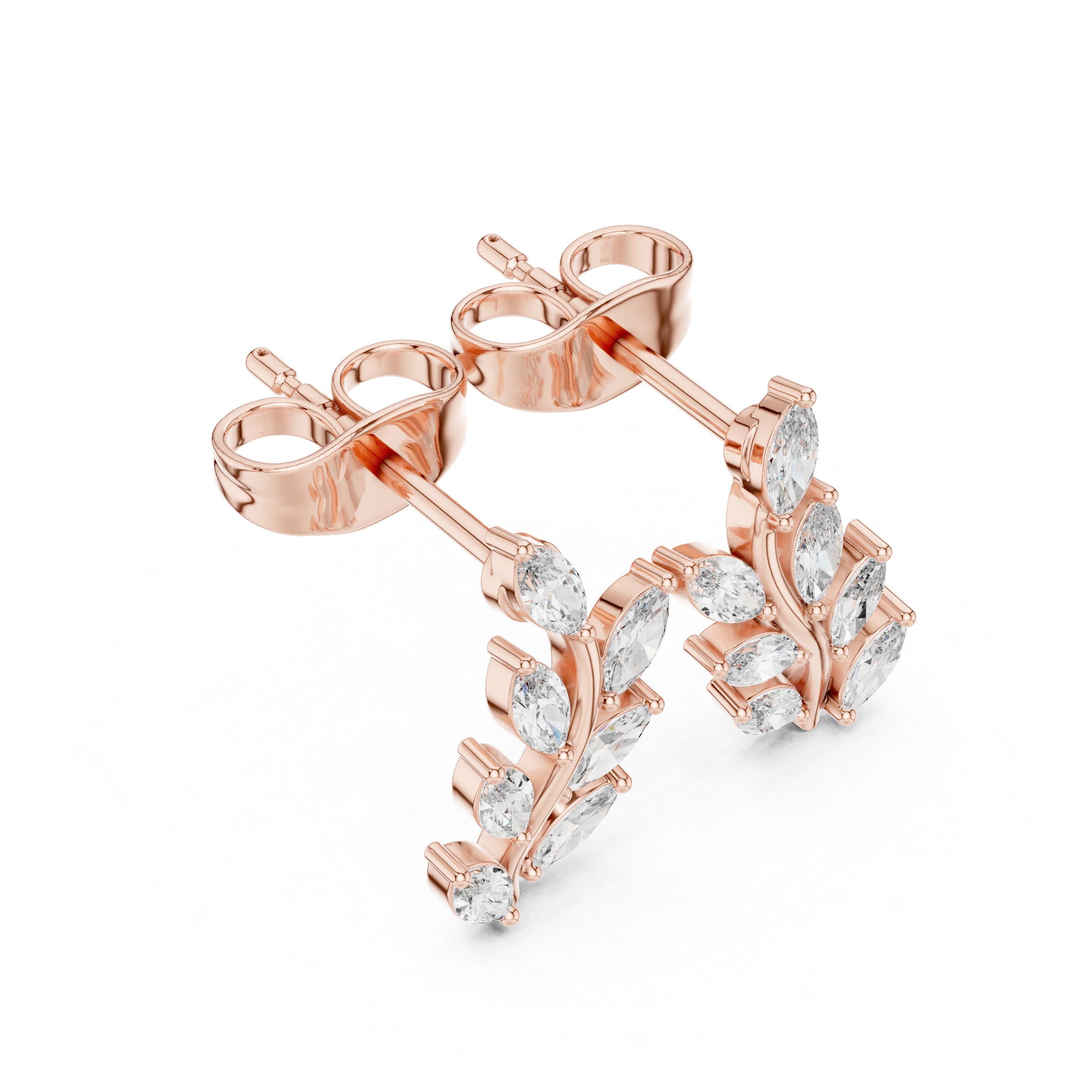 Marquise Diamond Leaf Vine Stud Earrings