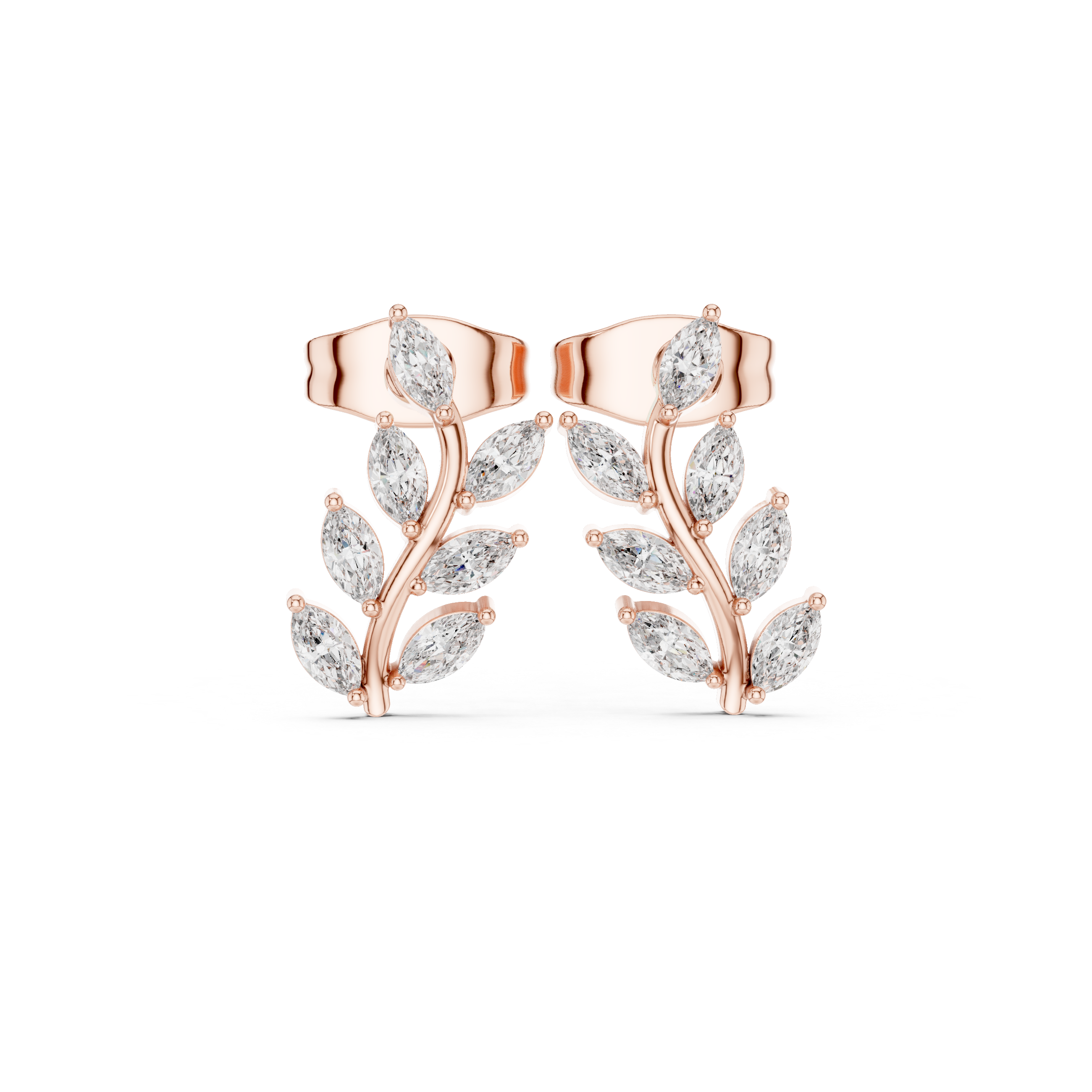 Marquise Diamond Leaf Vine Stud Earrings